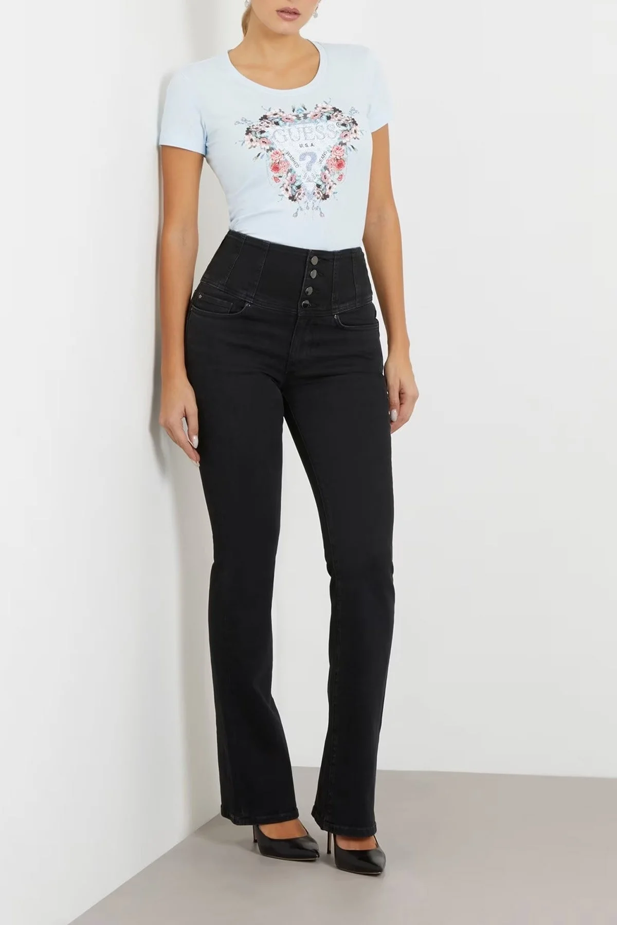 Guess Ss Rn Flowers Pamuklu Slim Fit W4RI38 J1314 Bayan T Shirt W4RI38J1314 A72R MİNT - 3