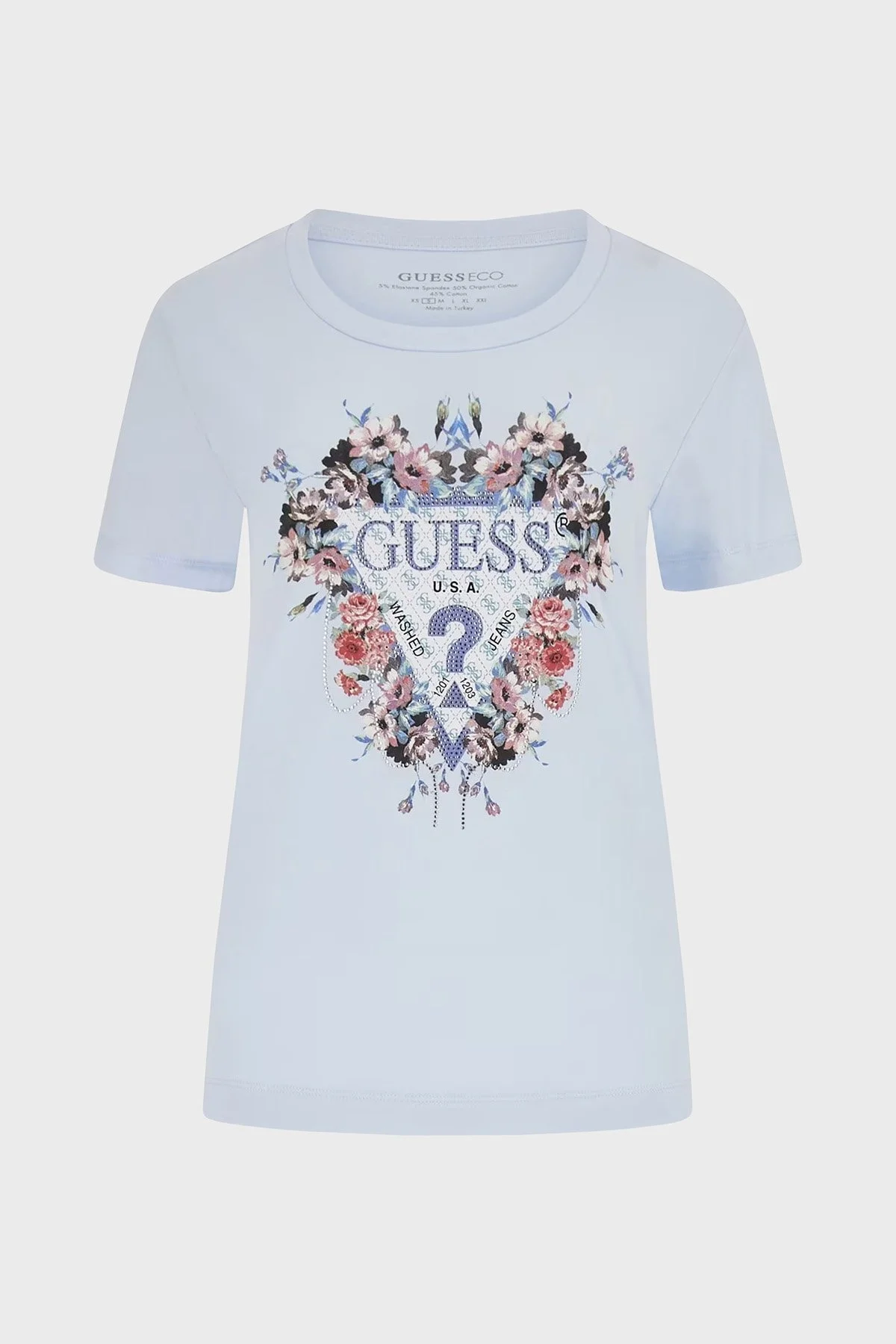 Guess Ss Rn Flowers Pamuklu Slim Fit W4RI38 J1314 Bayan T Shirt W4RI38J1314 A72R MİNT - 5