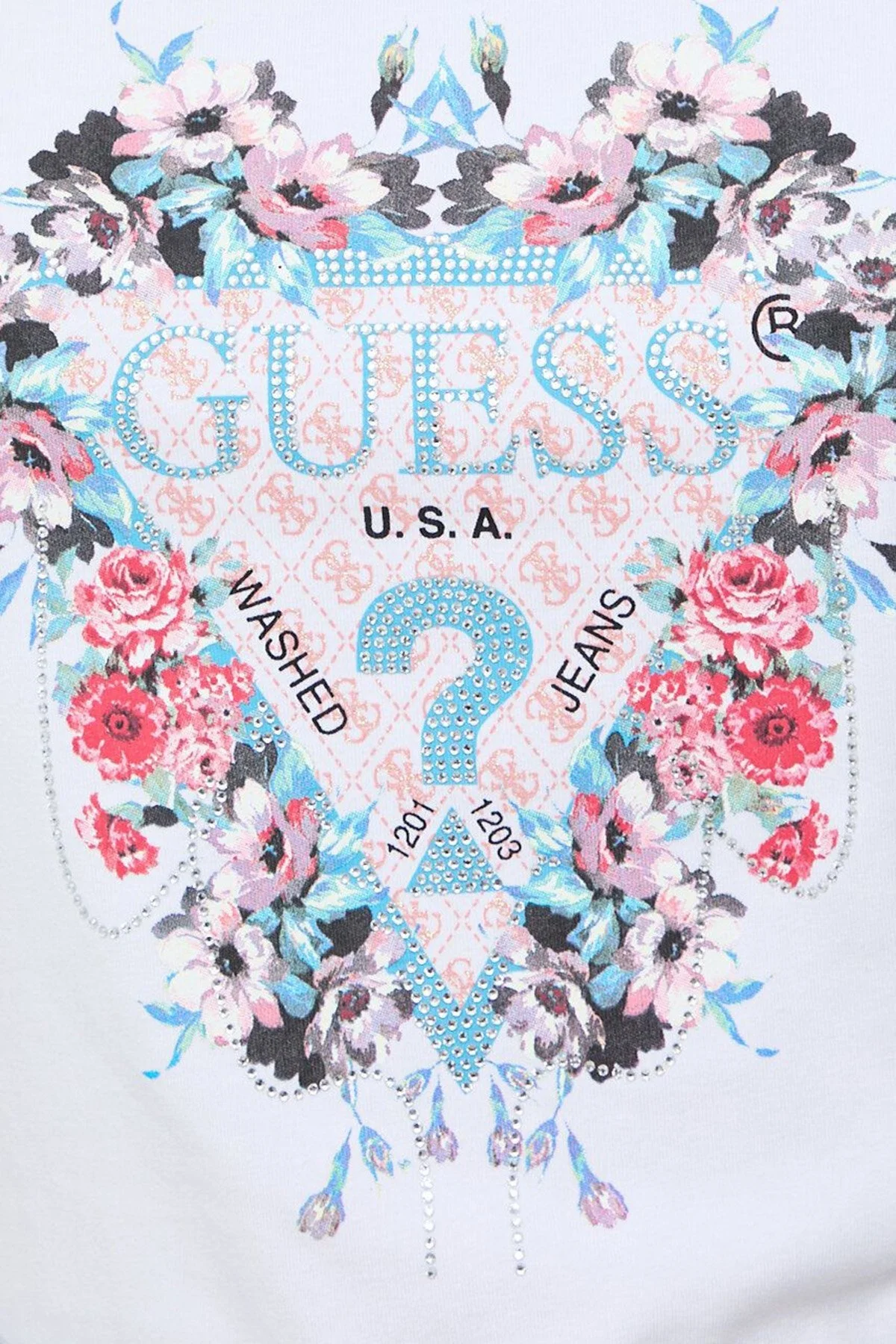 Guess Ss Rn Flowers Pamuklu Slim Fit W4RI38 J1314 Bayan T Shirt W4RI38J1314 G011 BEYAZ - 5