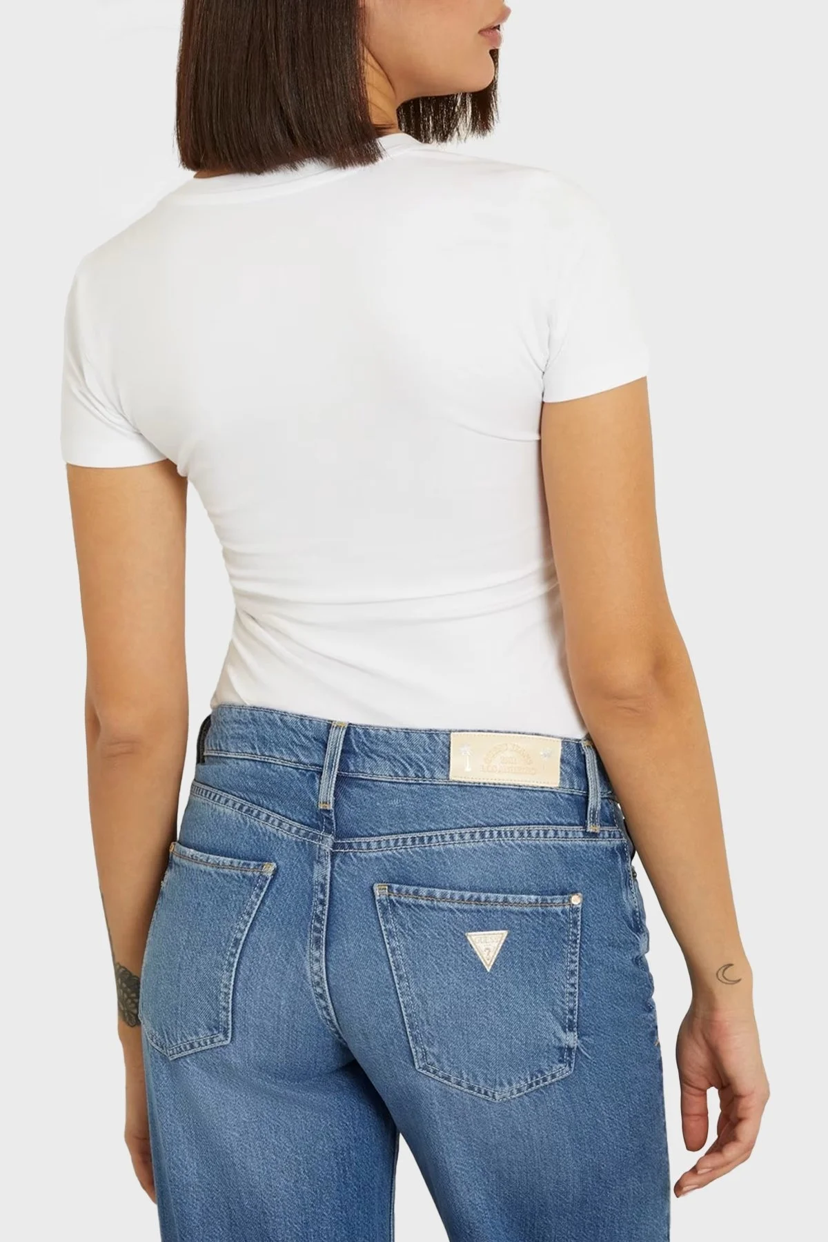 Guess Ss Rn Satın Pamuklu Slim Fit W4GI21J1314 Bayan T Shirt W4GI21 J1314 G011 BEYAZ - 2