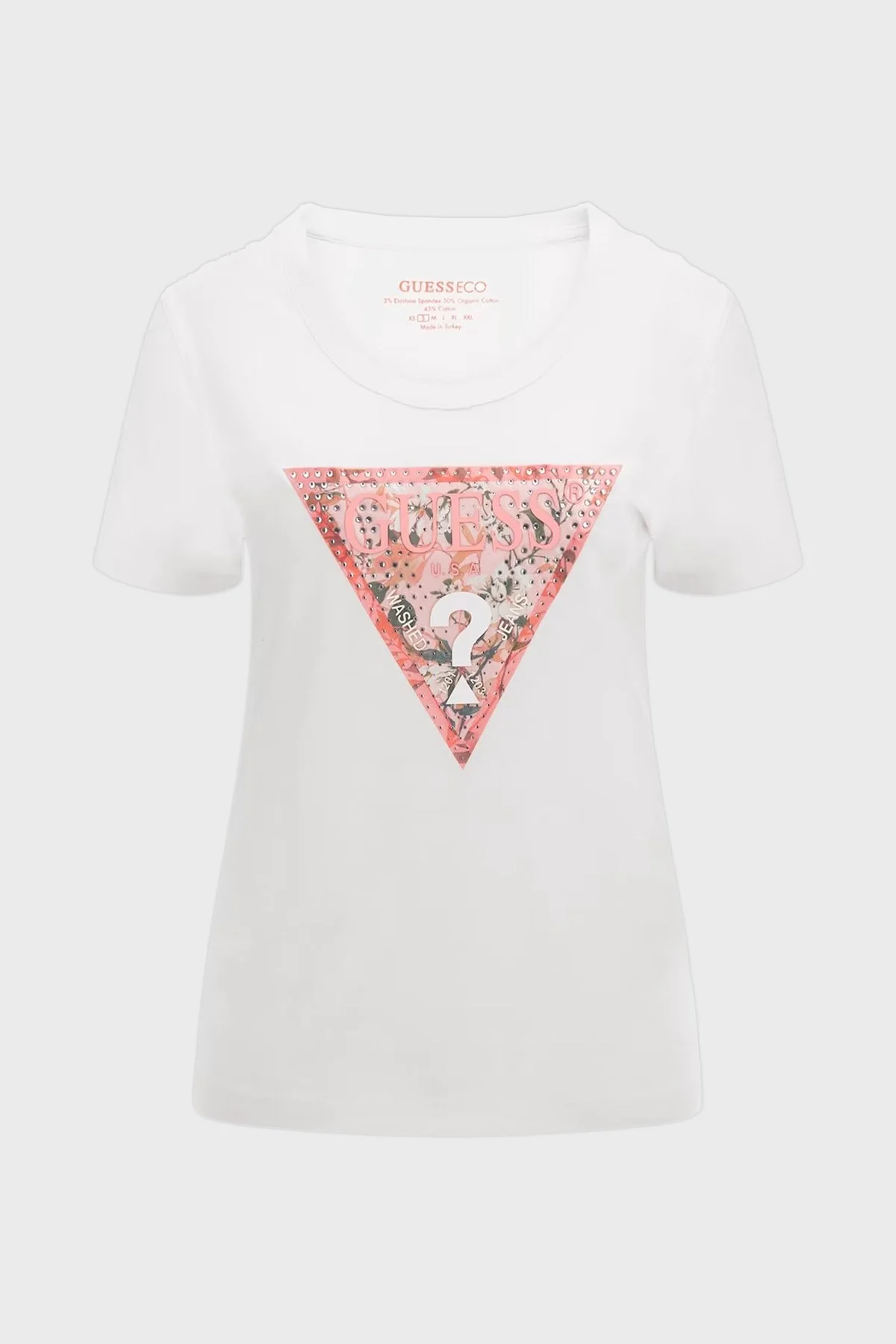 Guess Ss Rn Satın Pamuklu Slim Fit W4GI21J1314 Bayan T Shirt W4GI21 J1314 G011 BEYAZ - 5