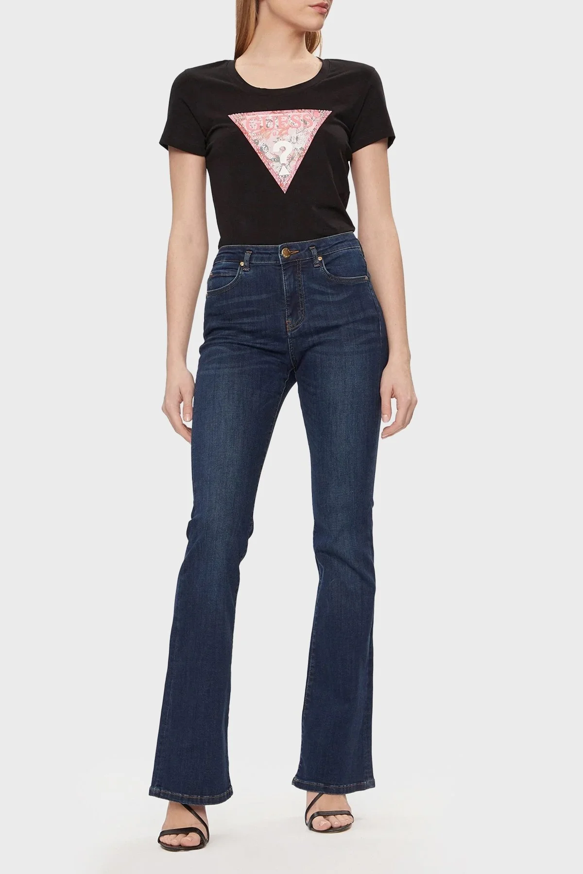 Guess Ss Rn Satın Pamuklu Slim Fit W4GI21J1314 Bayan T Shirt W4GI21 J1314 JBLK SİYAH - 3