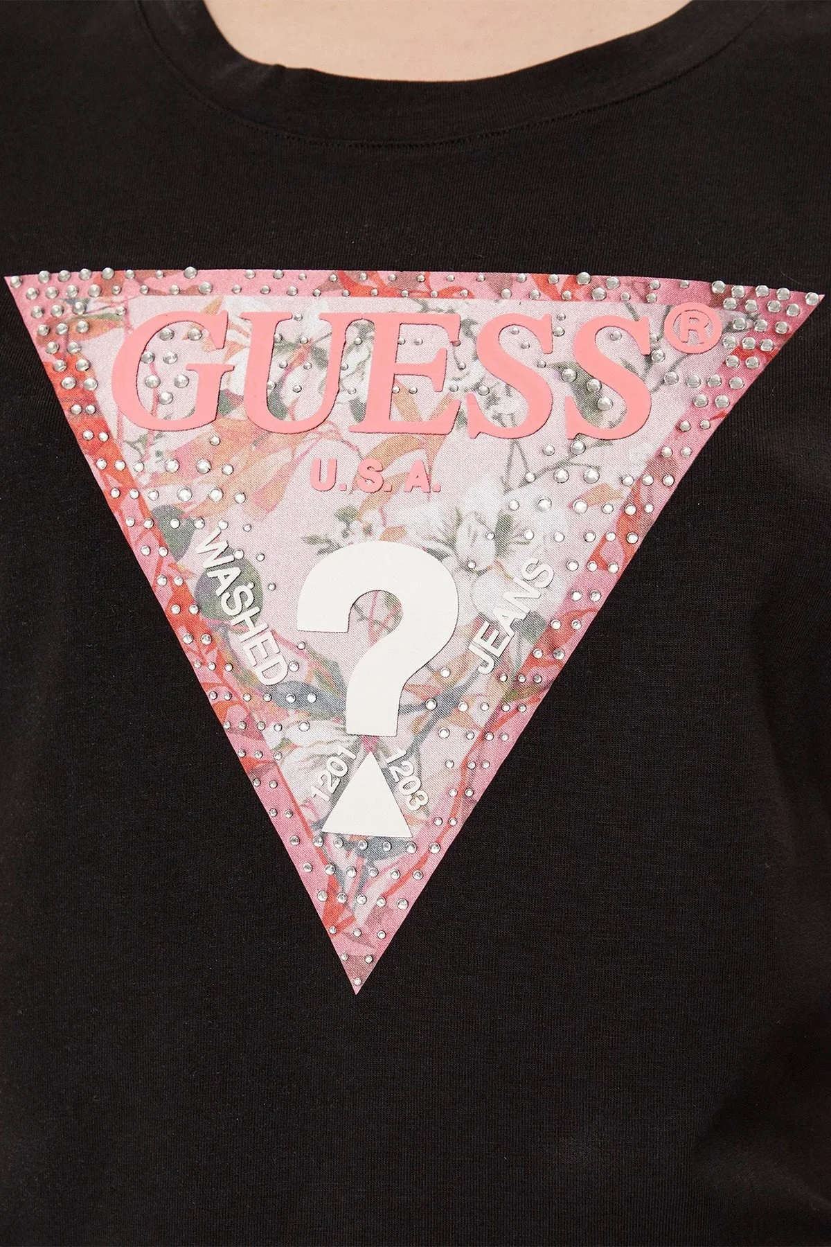 Guess Ss Rn Satın Pamuklu Slim Fit W4GI21J1314 Bayan T Shirt W4GI21 J1314 JBLK SİYAH - 5