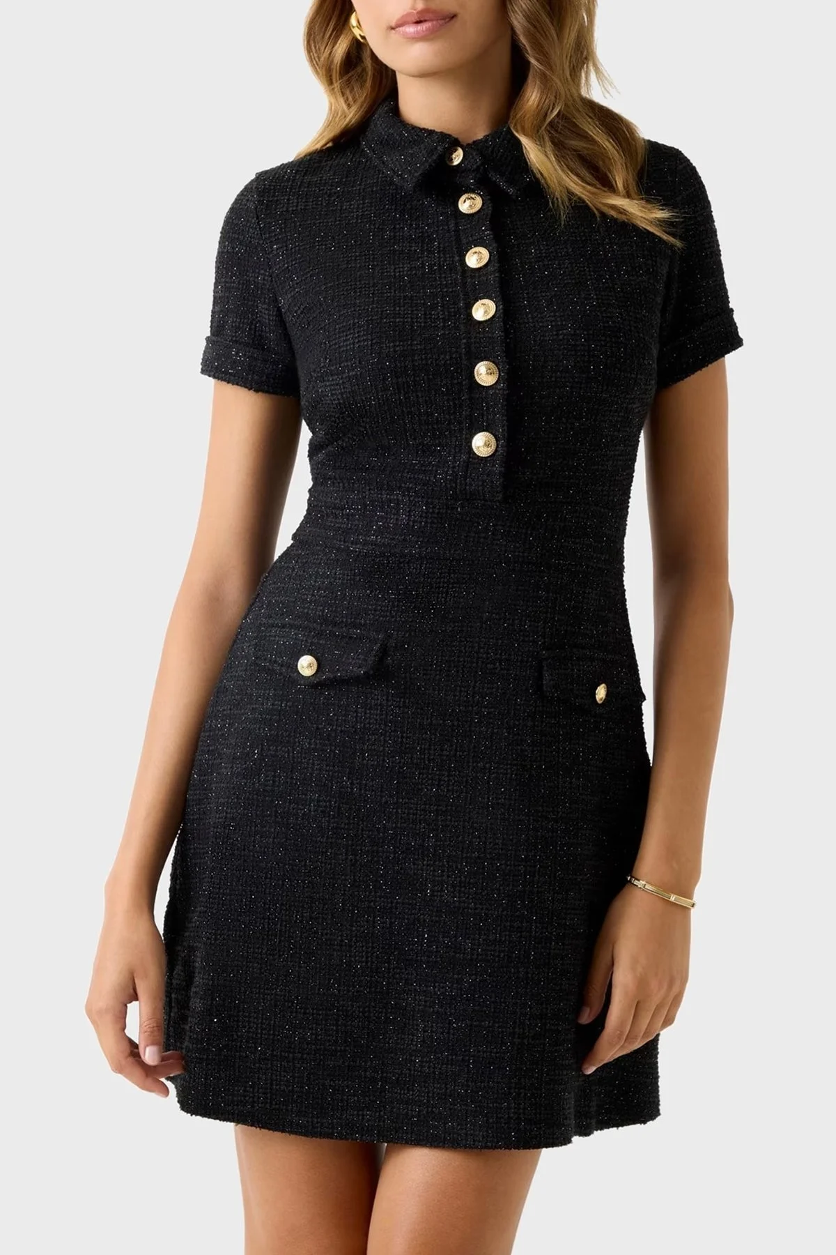 Guess Ss Tamara Regular Fit Gömlek Yaka Düğme Detaylı Tüvit Mini W5YK18KCXO2 Bayan Elbise W5YK18 KCXO2 FJ5N SİYAH - 1