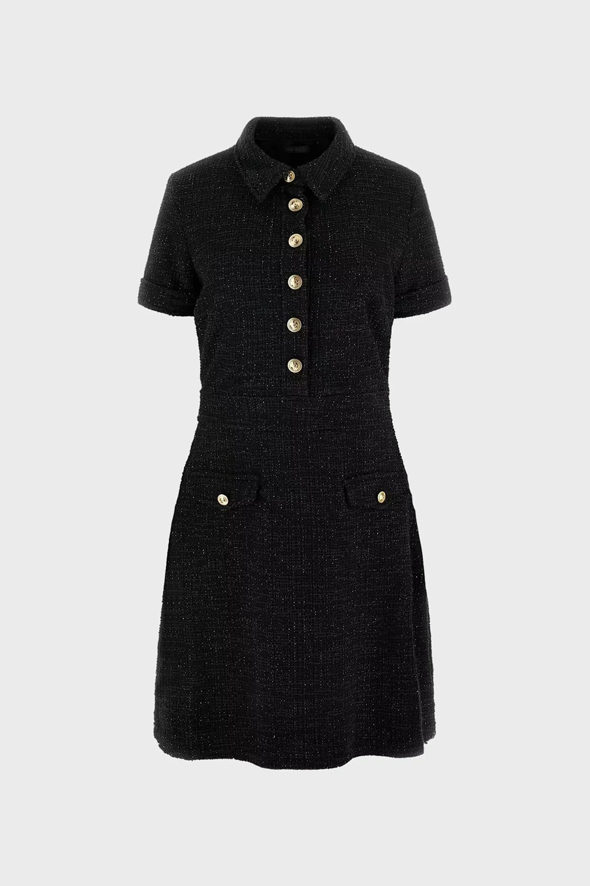 Guess Ss Tamara Regular Fit Gömlek Yaka Düğme Detaylı Tüvit Mini W5YK18KCXO2 Bayan Elbise W5YK18 KCXO2 FJ5N SİYAH - 5