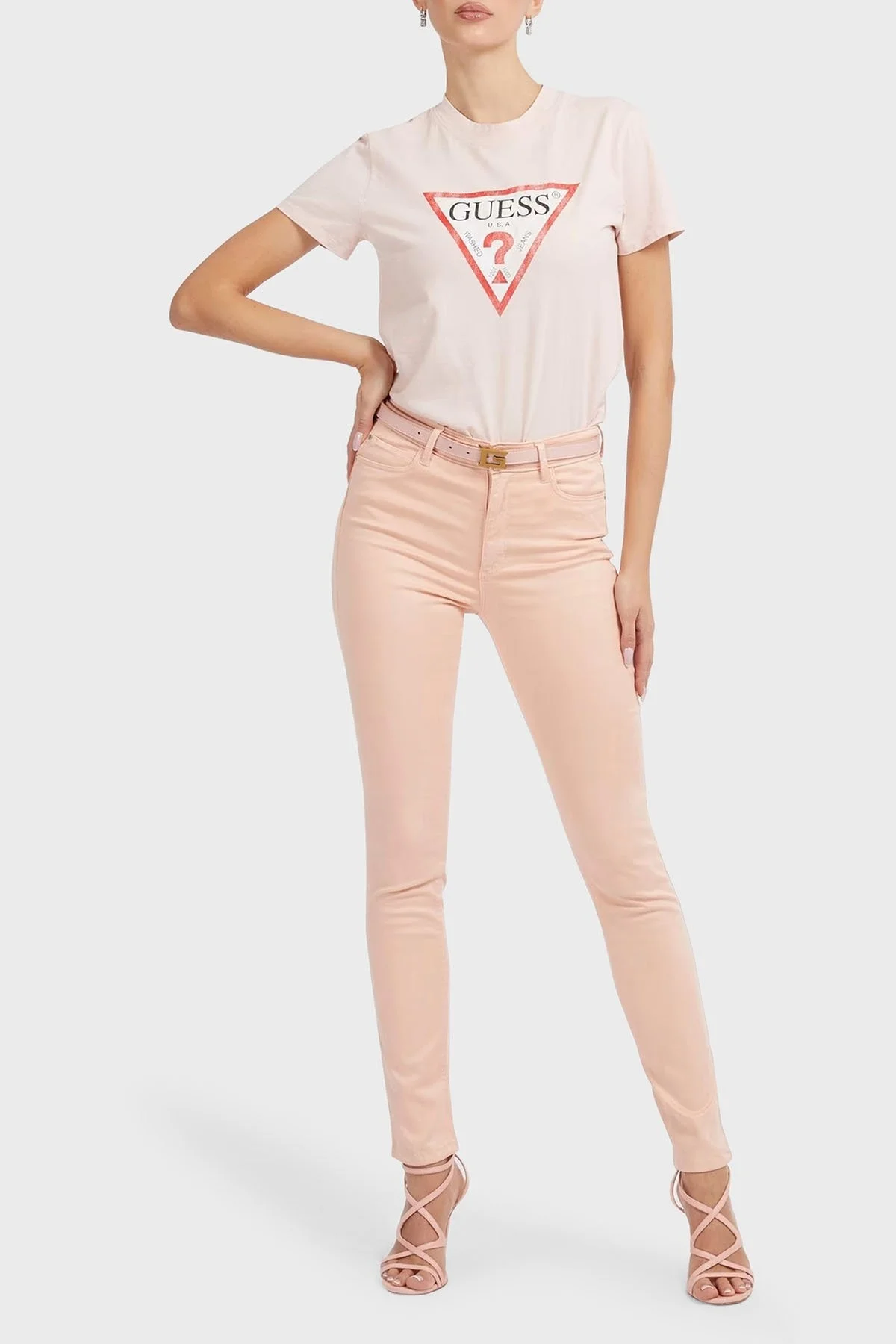 Guess Ss Üçgen Logolu Kısa Kollu Classic Bayan T Shirt W2BI69K8FQ1 G65T PUDRA - 3