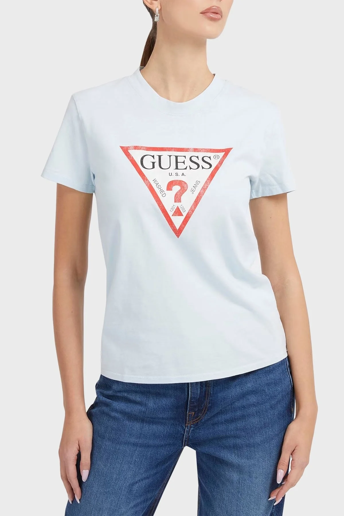 Guess Ss Üçgen Logolu Kısa Kollu Classic Bayan T Shirt W2BI69K8FQ1 G7EJ MAVİ - 1