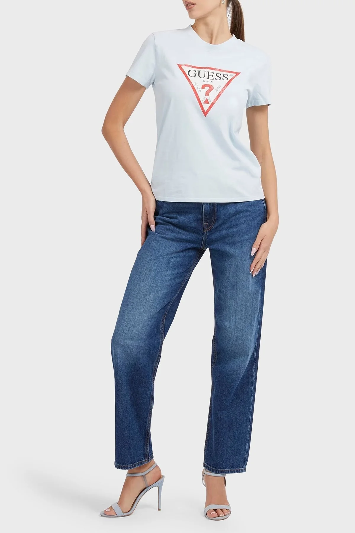 Guess Ss Üçgen Logolu Kısa Kollu Classic Bayan T Shirt W2BI69K8FQ1 G7EJ MAVİ - 3