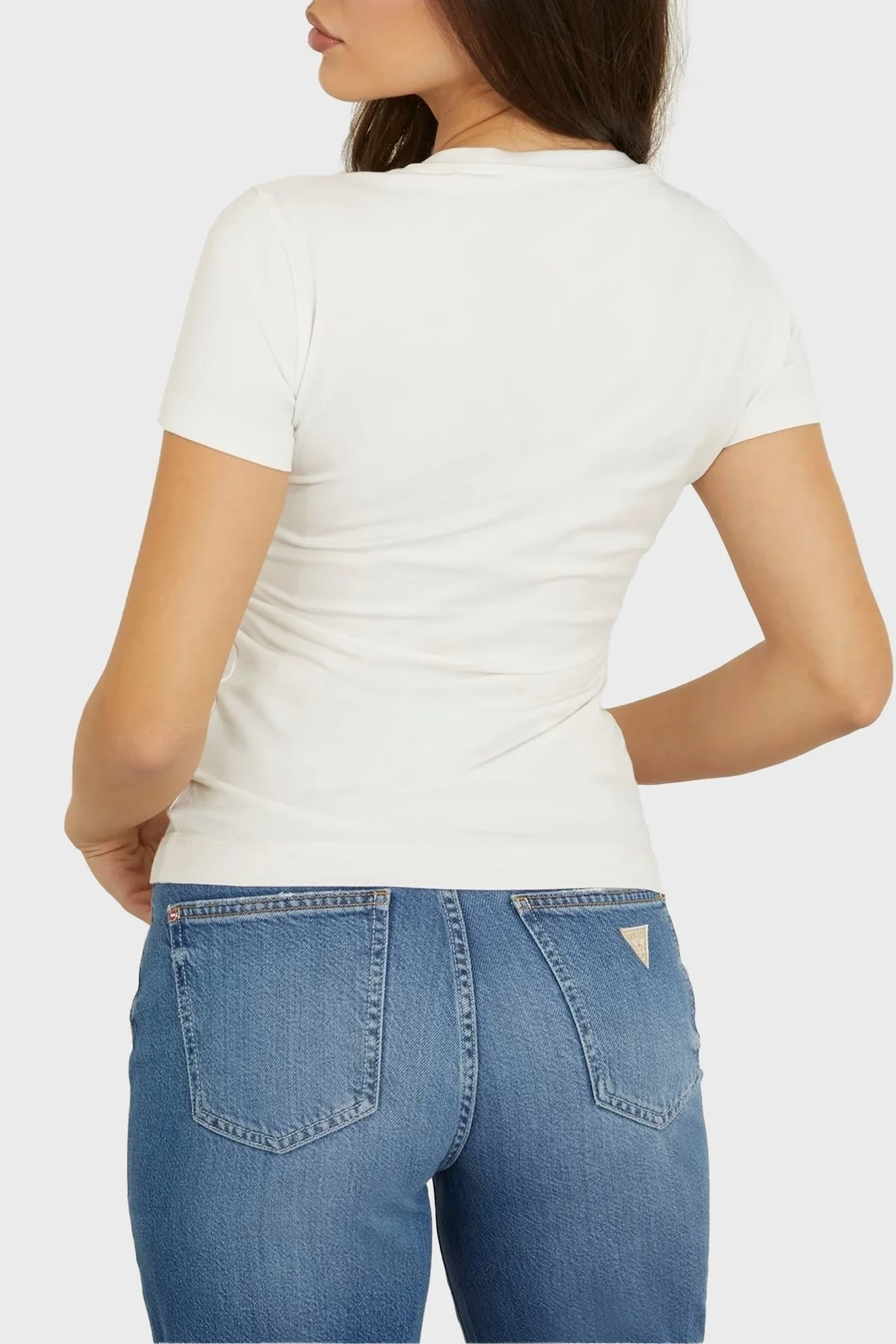Guess Ss Vn Logo Streç Pamuklu Slim Fit W4GI23J1314 Bayan T Shirt W4GI23 J1314 G012 BEYAZ - 2