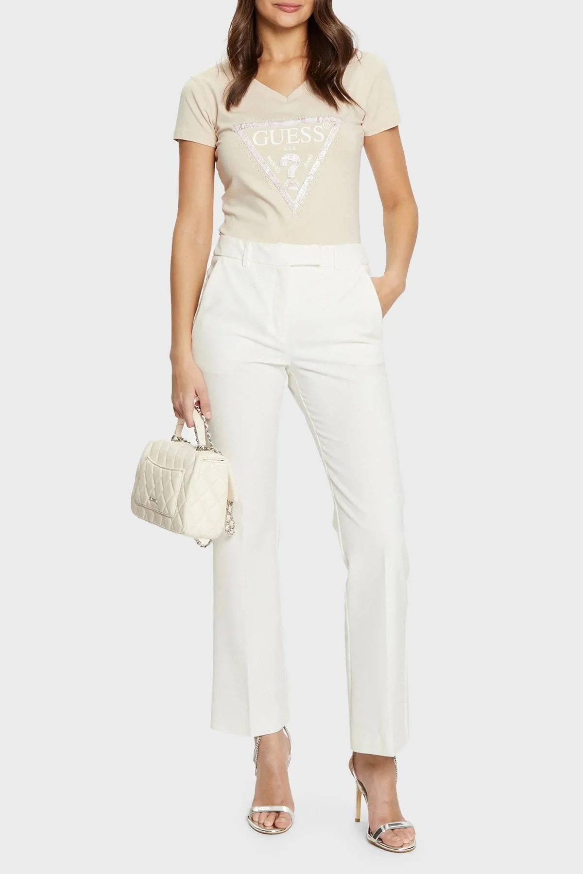 Guess Ss Vn Python Pamuklu Regular Fit V Yaka Logolu W5RI21J1314 Bayan T Shirt W5RI21 J1314 G012 EKRU - 7