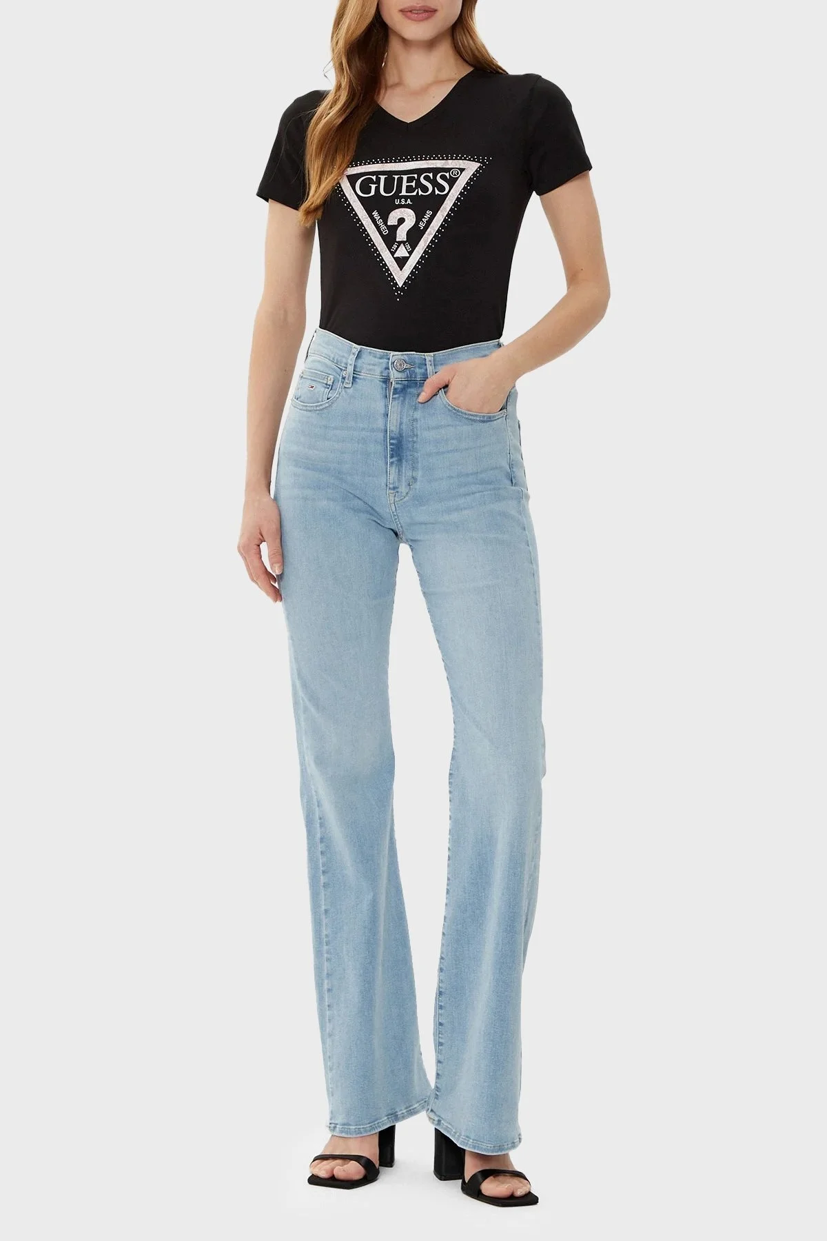 Guess Ss Vn Python Pamuklu Regular Fit V Yaka Logolu W5RI21J1314 Bayan T Shirt W5RI21 J1314 JBLK SİYAH - 7