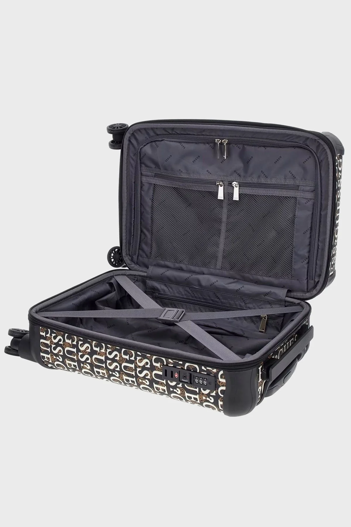 Guess Stark Logolu Desenli Kabin Boy TWE92709830 Bayan Valiz TWE927 09830 BRM Siyah-Beyaz-Kahve - 3