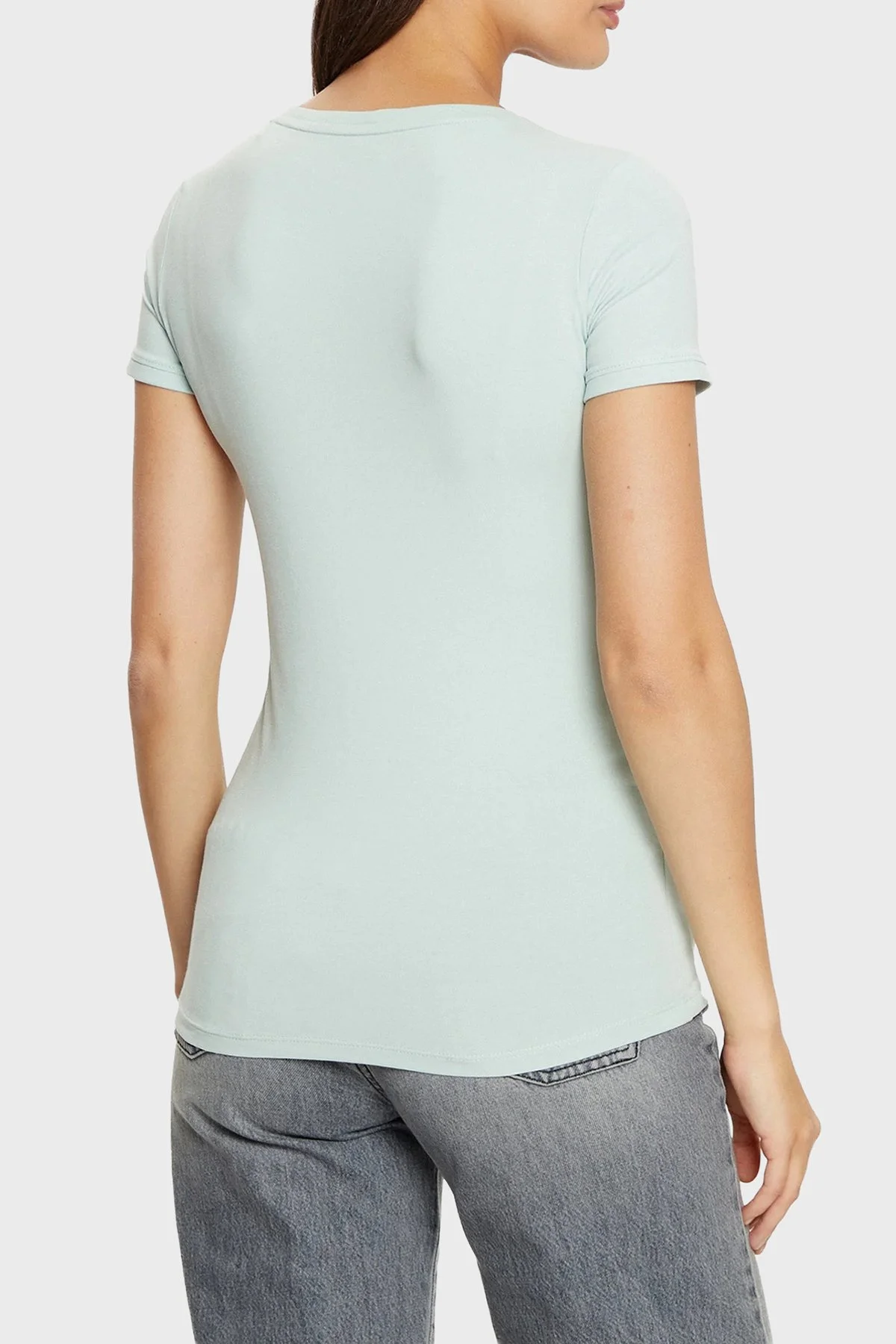 Guess Streç Pamuklu Slim Fit V Yaka Logolu W2YI45J1314 Bayan T Shirt W2YI45 J1314 A72C YEŞİL - 3