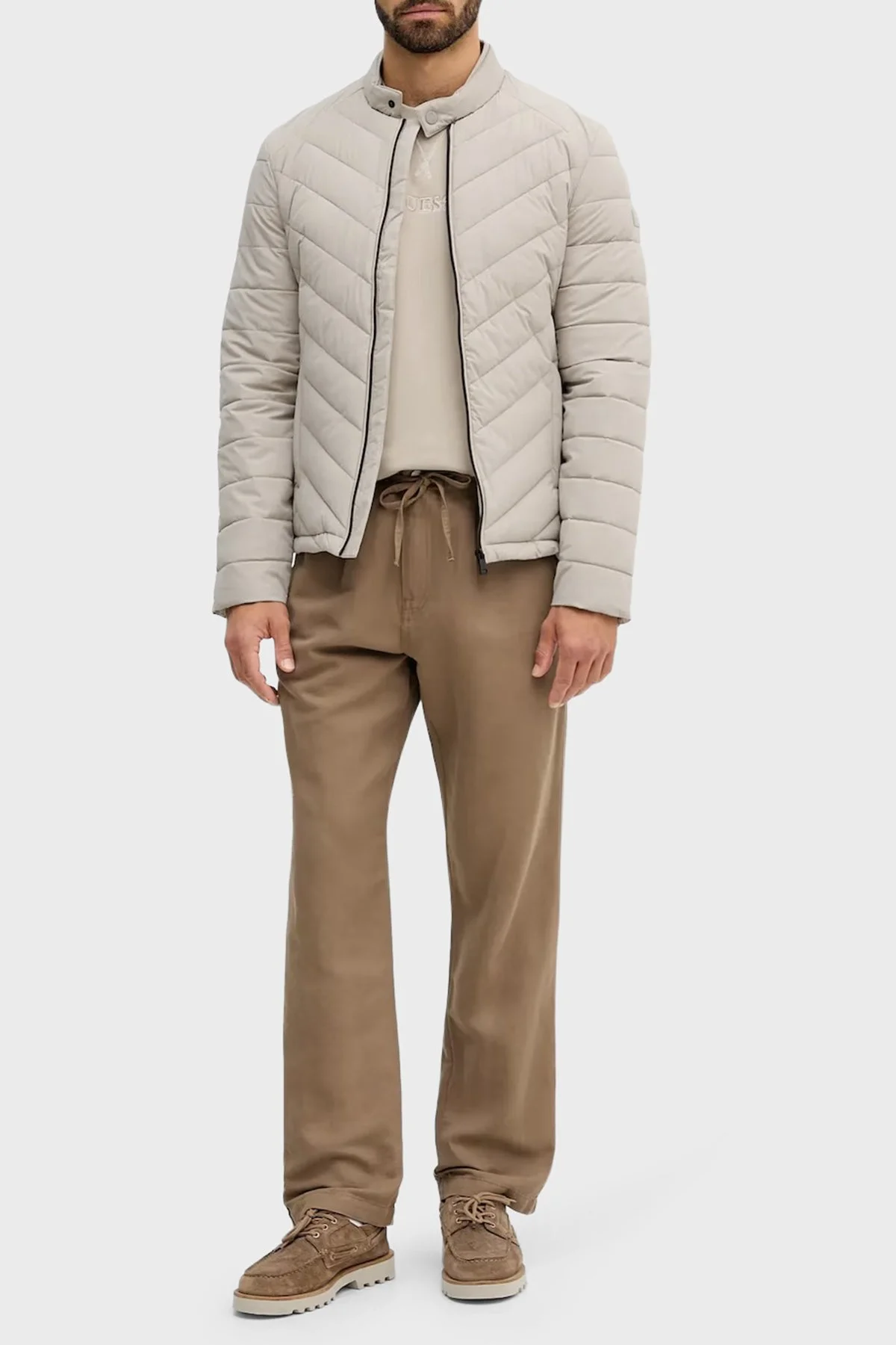 Guess Stretch Kapitoneli Regular Fit Dik Yaka Suya Dayanıklı M4YL05WG9O2 Erkek Mont M4YL05 WG9O2 A90N BEJ - 2