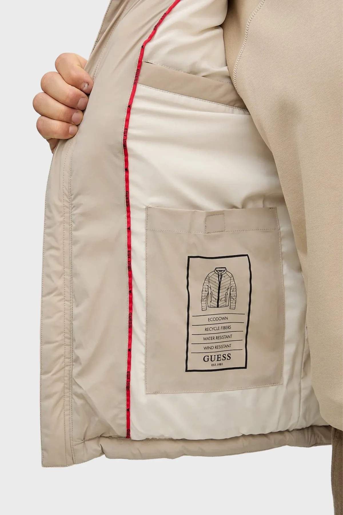 Guess Stretch Kapitoneli Regular Fit Dik Yaka Suya Dayanıklı M4YL05WG9O2 Erkek Mont M4YL05 WG9O2 A90N BEJ - 6