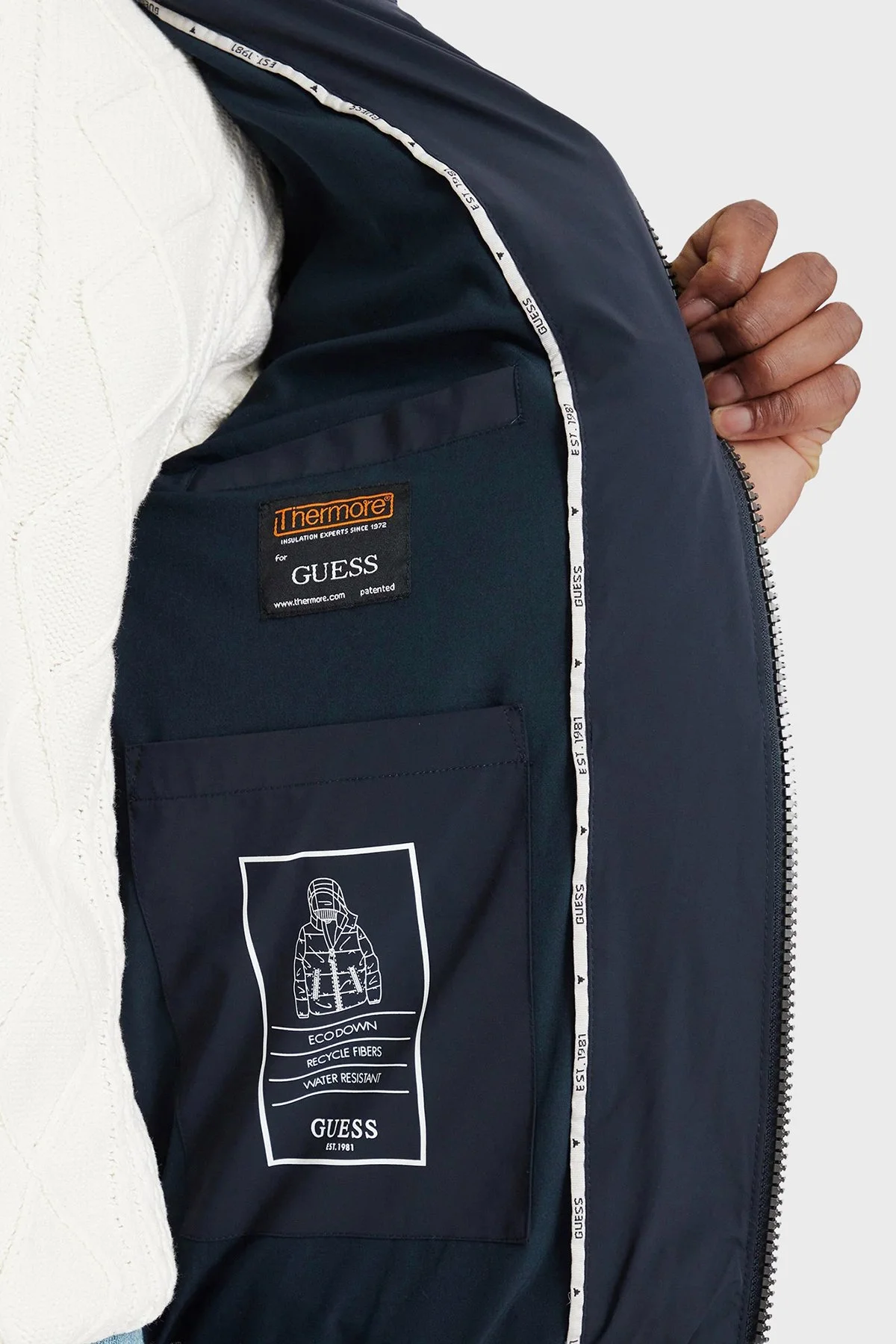 Guess Stretch Suya Dayanıklı Kapitoneli Çıkarılabilir Kapüşonlu Şişme M6BL58W4170 Erkek Mont M6BL58 W4170 G7V2 Lacivert - 5