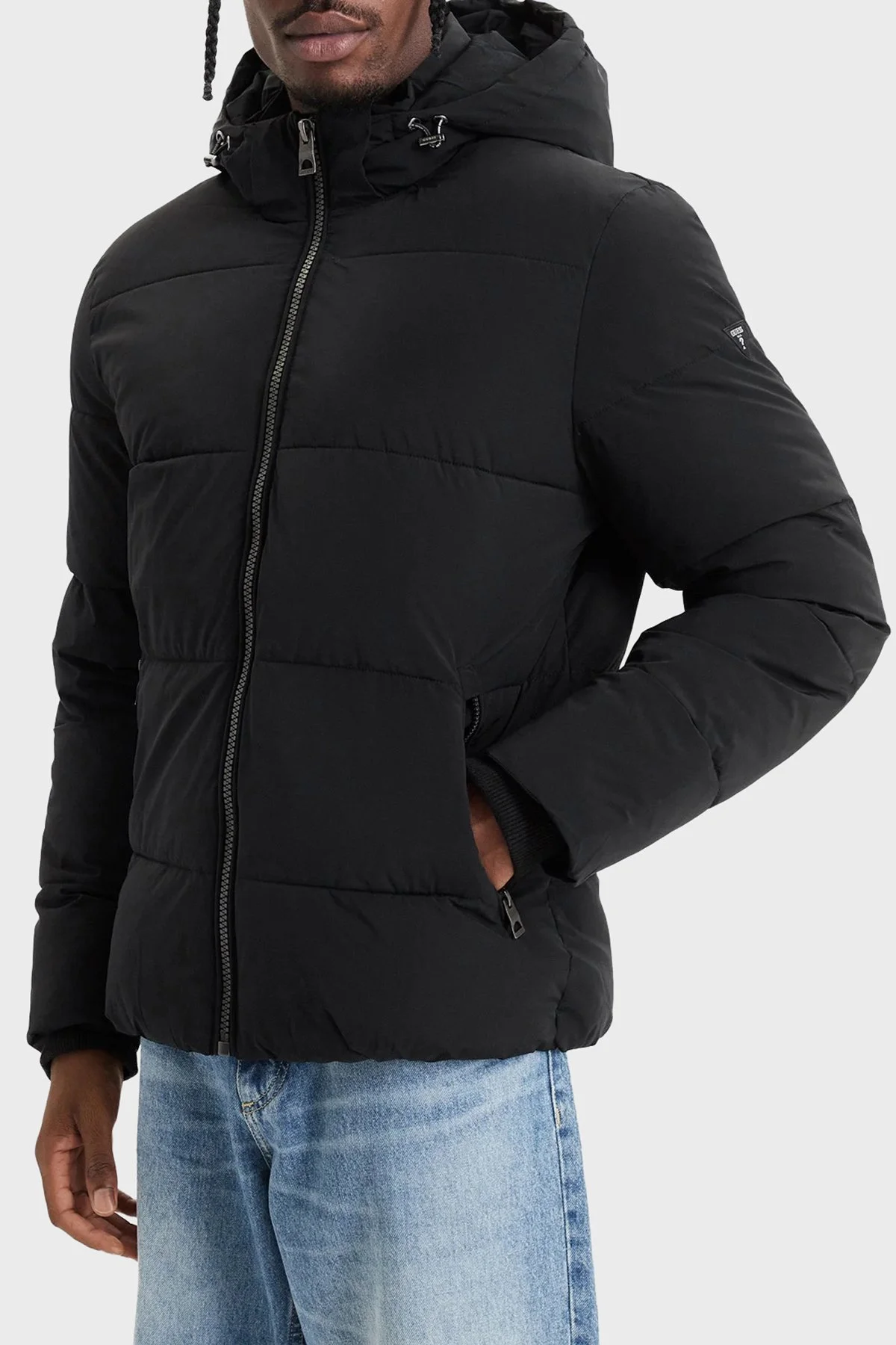 Guess Stretch Suya Dayanıklı Kapitoneli Çıkarılabilir Kapüşonlu Şişme M6BL58W4170 Erkek Mont M6BL58 W4170 JBLK Siyah - 1