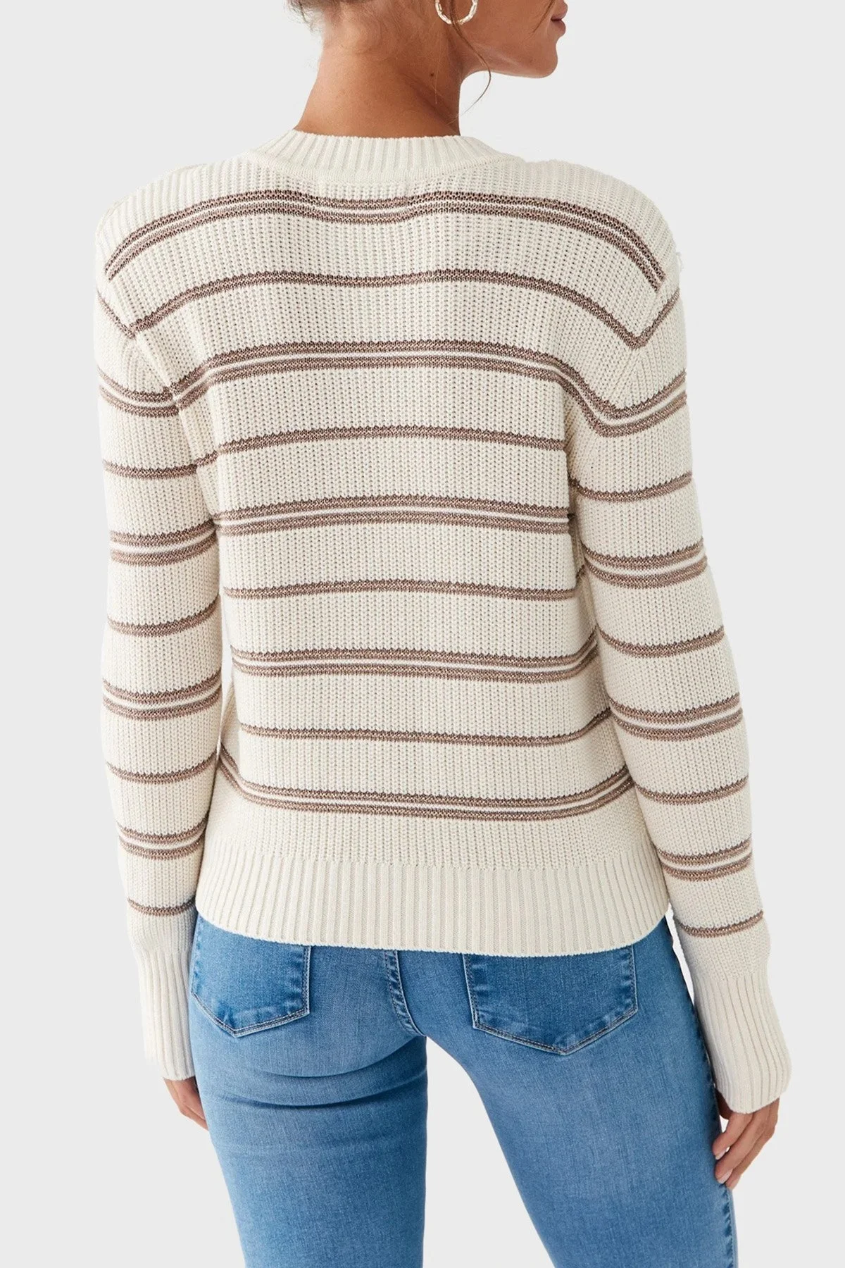 Guess Striped Pamuklu Regular Fit Bayan Kazak W3YR27 Z37L1 S02V EKRU - 3