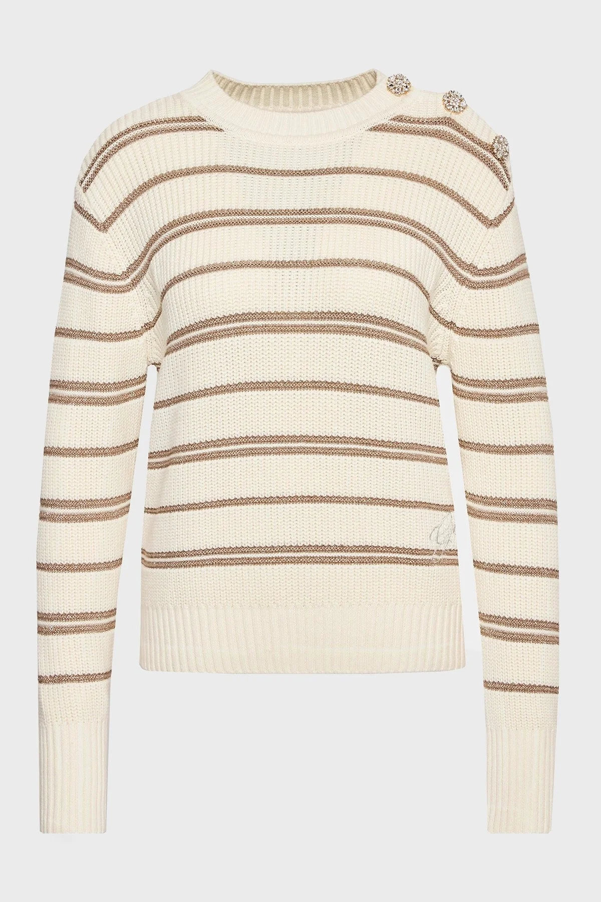 Guess Striped Pamuklu Regular Fit Bayan Kazak W3YR27 Z37L1 S02V EKRU - 6