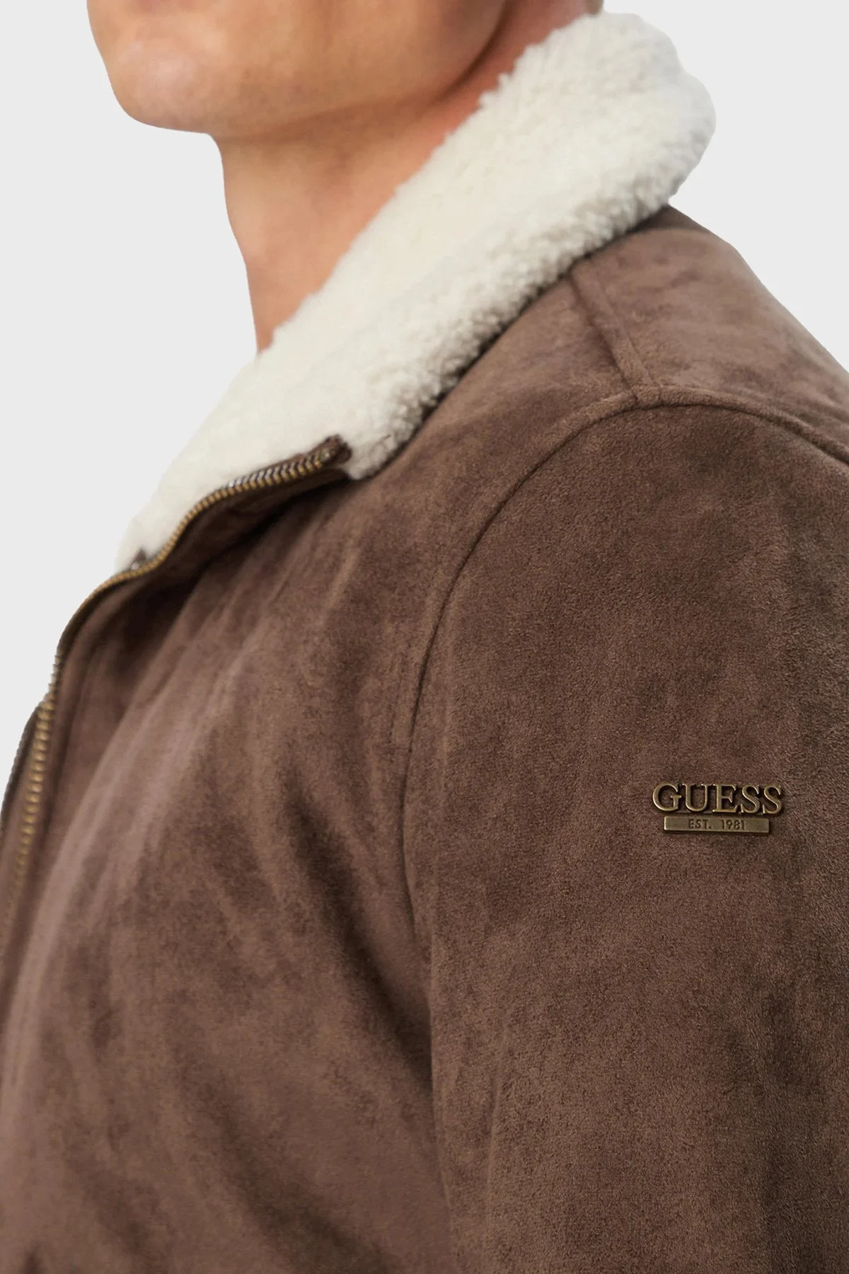 Guess Suede Regular Fit Dik Yaka Fermuarlı Erkek Mont M6BL41 K6733 A10U Kahve - 3