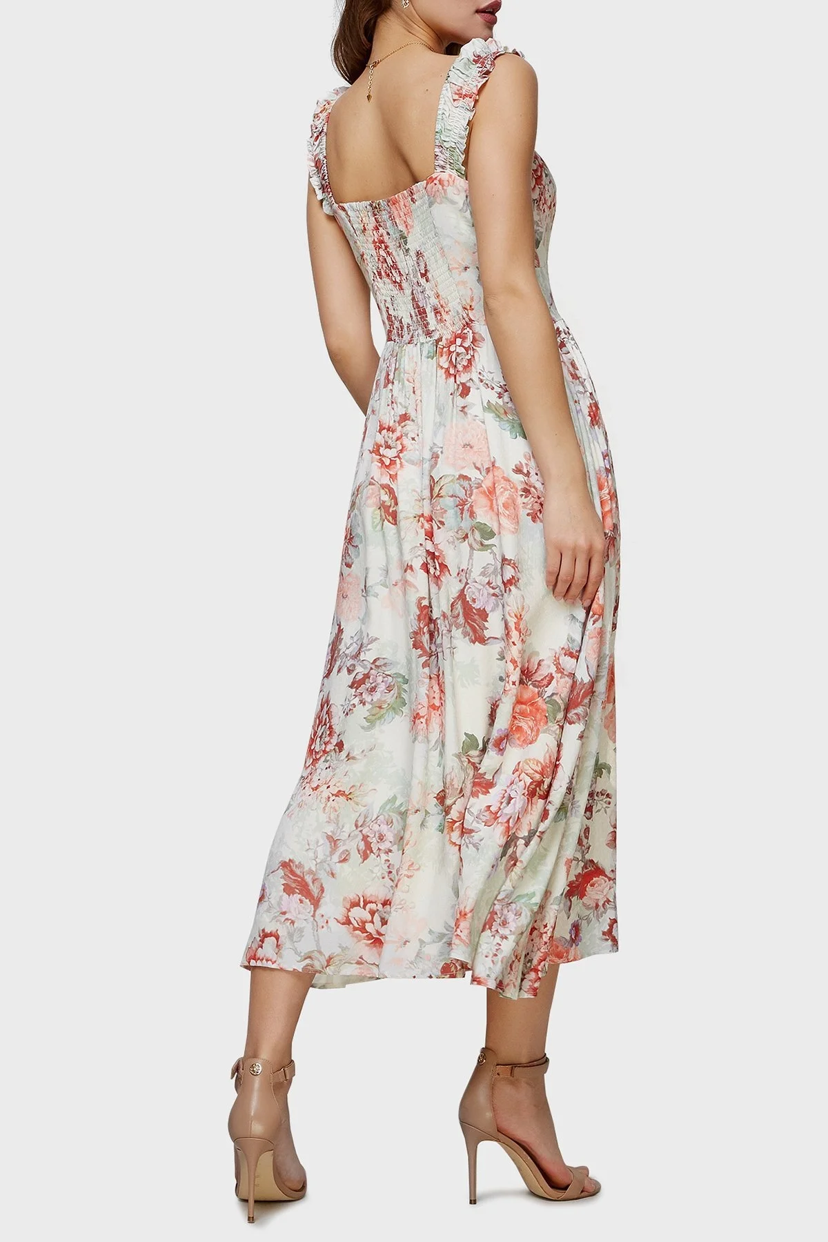 Guess Susanna Çiçek Desenli Yaka Detaylı Cepli Midi Bayan Elbise W2GK57WEKC0 P82W PUDRA - 2