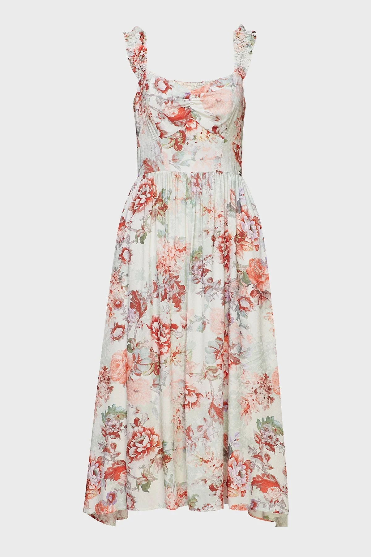 Guess Susanna Çiçek Desenli Yaka Detaylı Cepli Midi Bayan Elbise W2GK57WEKC0 P82W PUDRA - 5