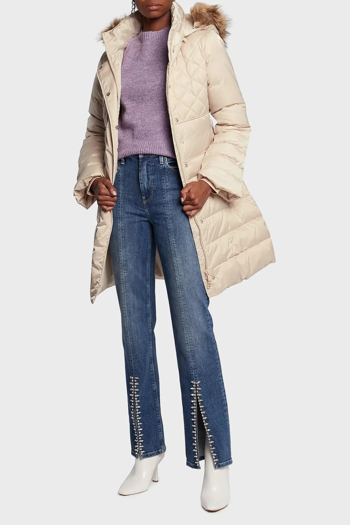 Guess Suya ve Rüzgara Karşı Dayanıklı Çıkarılabilir Kapüşonlu Uzun Lolie Bayan Mont W2BL61WEX52 F1O8 BEJ - 3