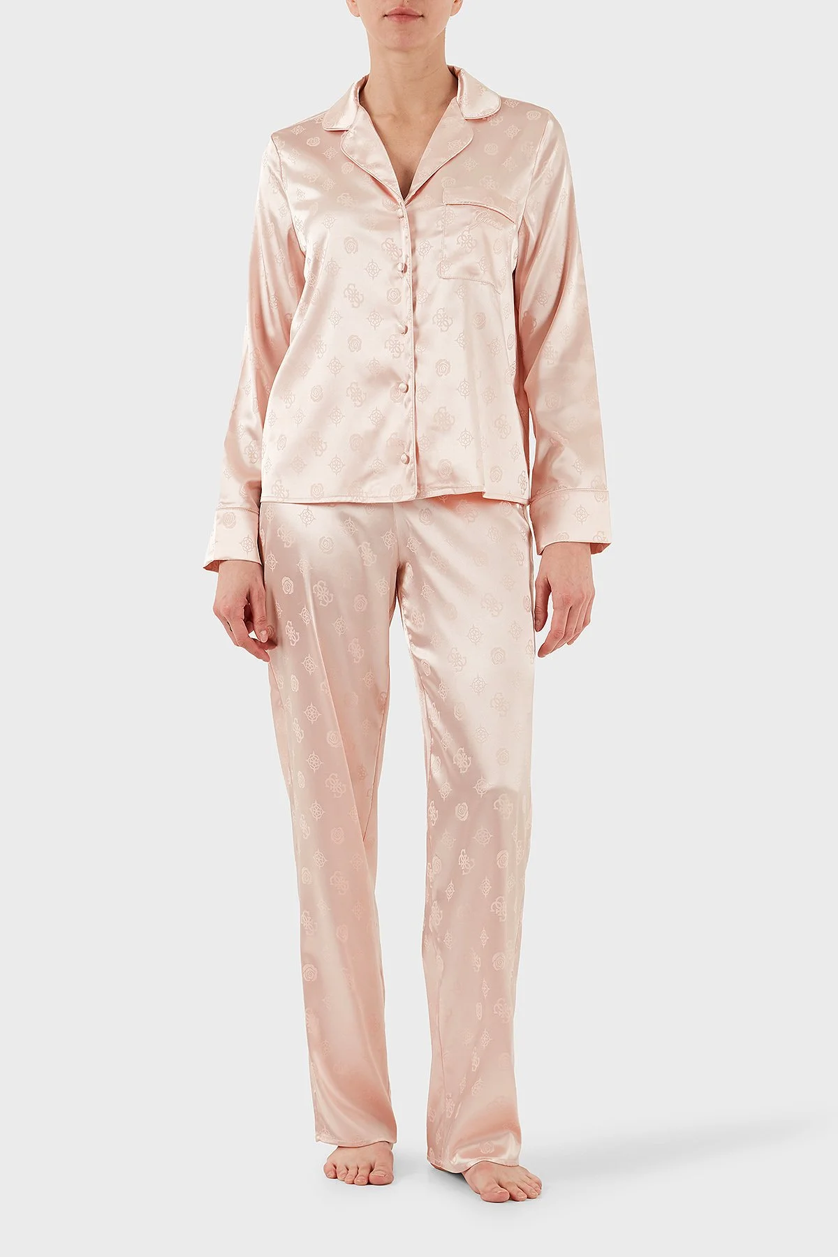 Guess Sylvie Tamamı 4G Logolu Regular Fit Uzun Kollu O5BX05W4732 Bayan Pijama Takımı O5BX05 W4732 F6Z9 PUDRA - 6