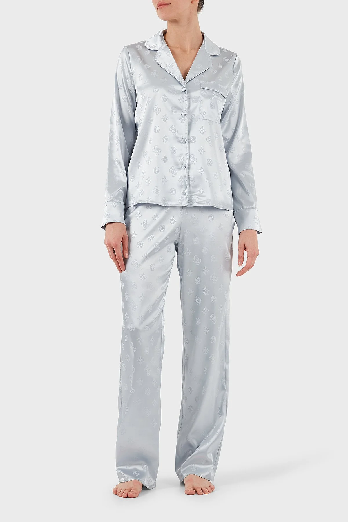 Guess Sylvie Tamamı 4G Logolu Regular Fit Uzun Kollu O5BX05W4732 Bayan Pijama Takımı O5BX05 W4732 FBCW GRİ - 1