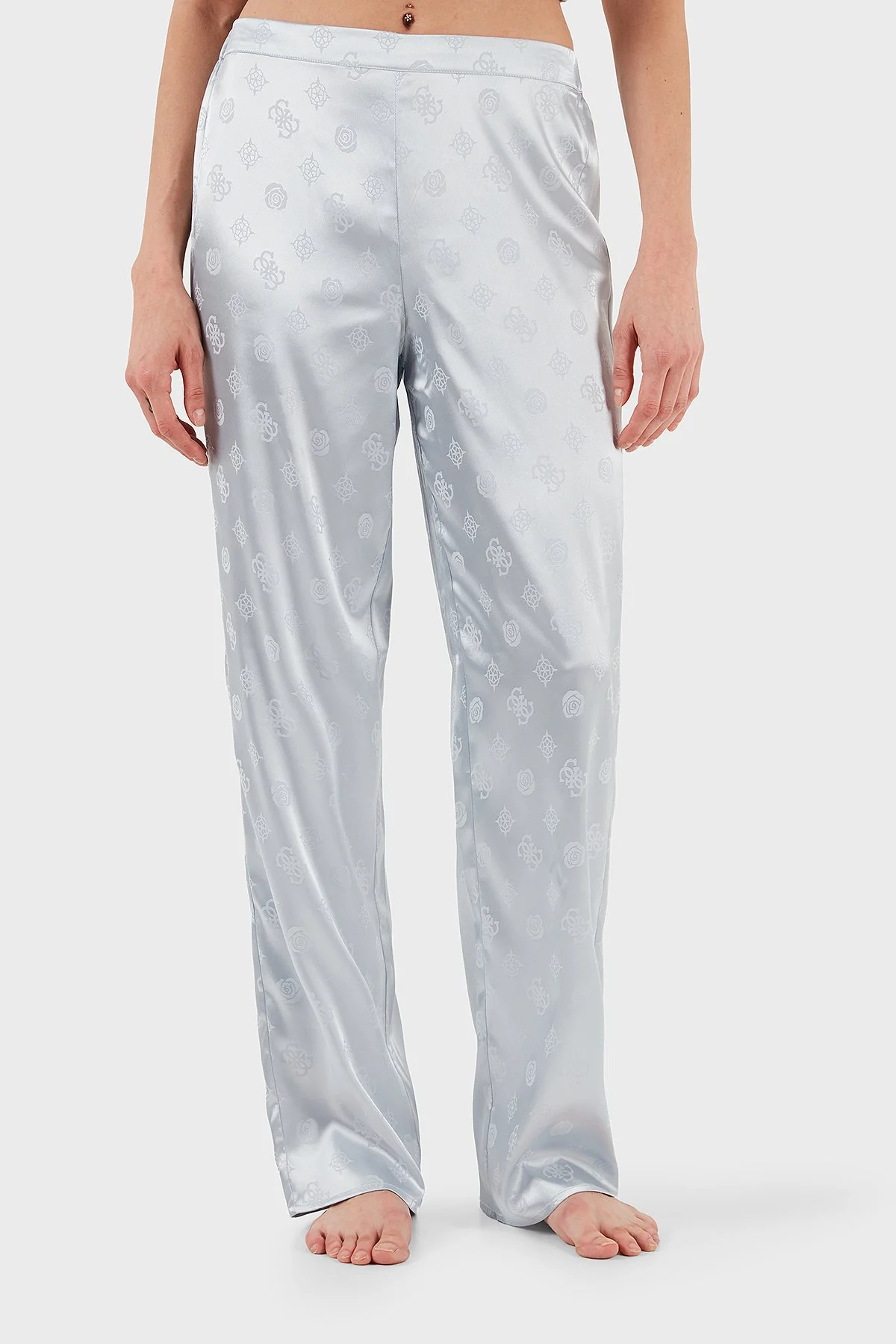 Guess Sylvie Tamamı 4G Logolu Regular Fit Uzun Kollu O5BX05W4732 Bayan Pijama Takımı O5BX05 W4732 FBCW GRİ - 4