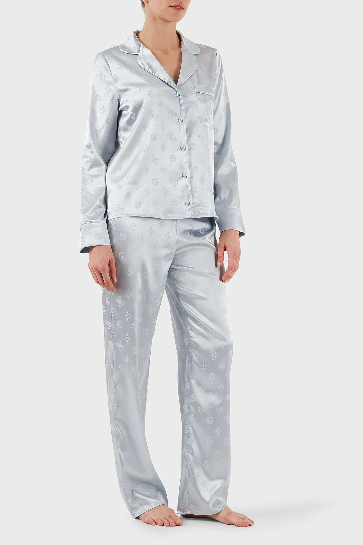 Guess Sylvie Tamamı 4G Logolu Regular Fit Uzun Kollu O5BX05W4732 Bayan Pijama Takımı O5BX05 W4732 FBCW GRİ - 6