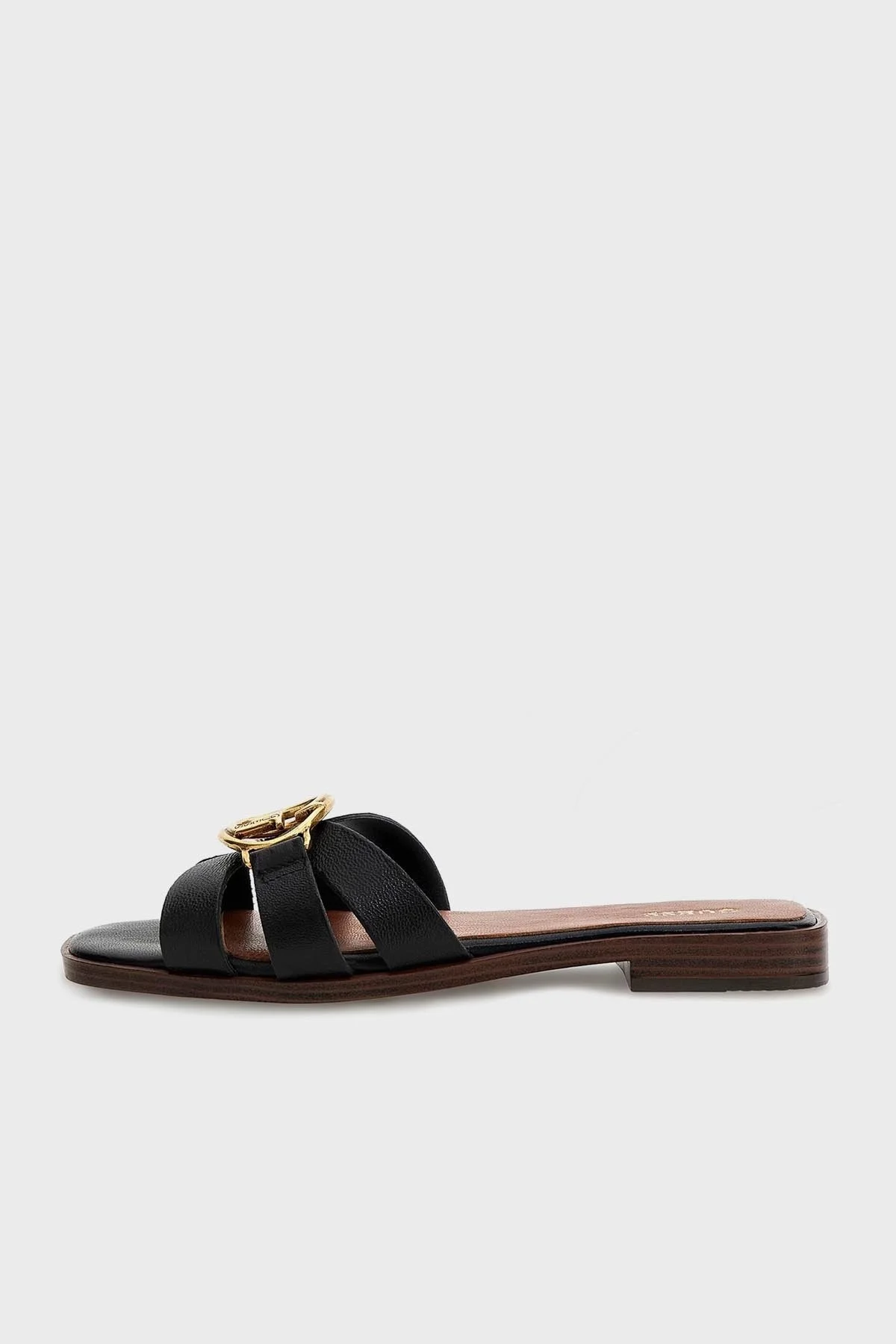 Guess Symo Hakiki Deri Düz Bayan Terlik FL6SYM LEA19 BLACK SİYAH - 1