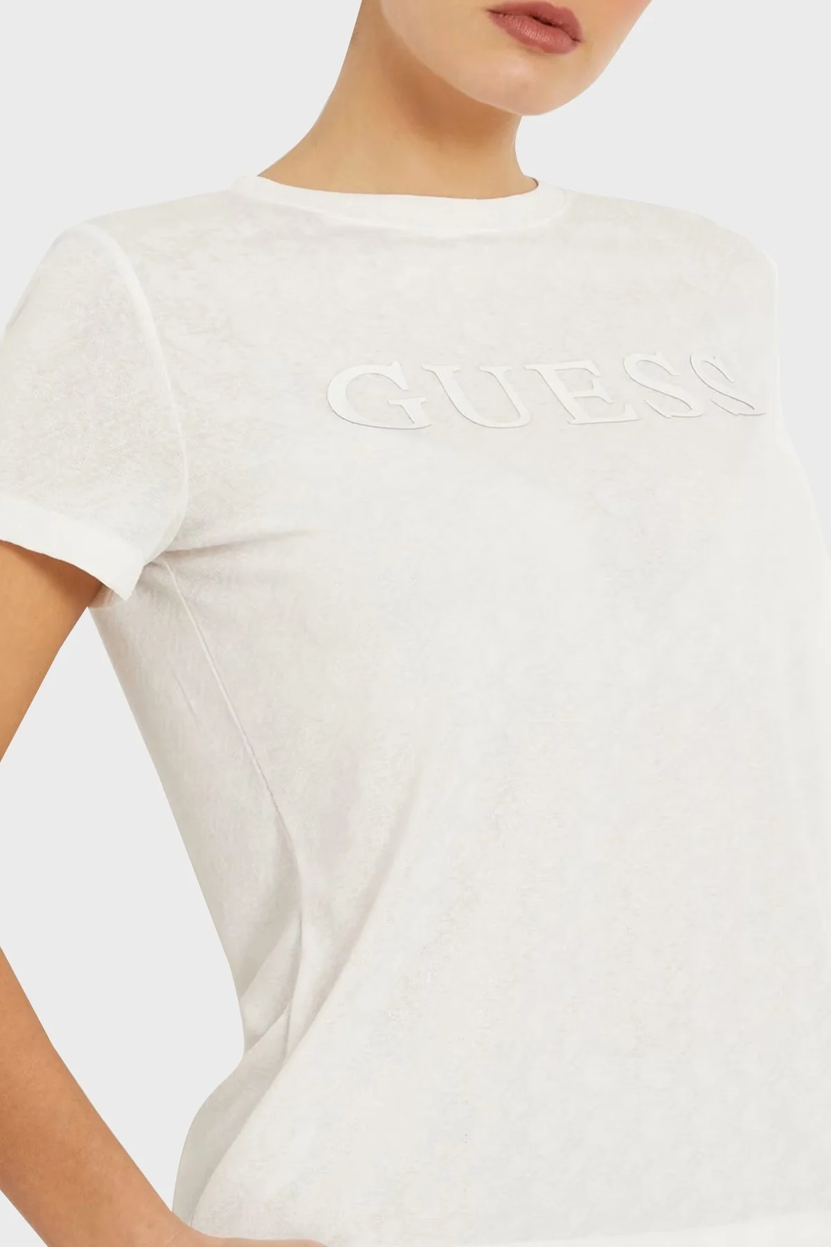 Guess Talia Logolu Streç Bisiklet Yaka V4GI15KC6O0 Bayan T Shirt V4GI15 KC6O0 P0GF EKRU - 3