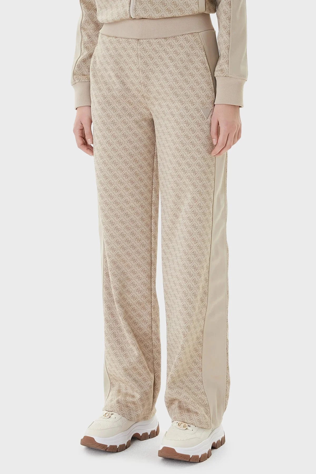 Guess Tamamı 4G Logolu Wide Leg Bol Paça Palazzo V6RB09K2042 Bayan Pantolon V6RB09 K2042 FNN0 BEJ - 1