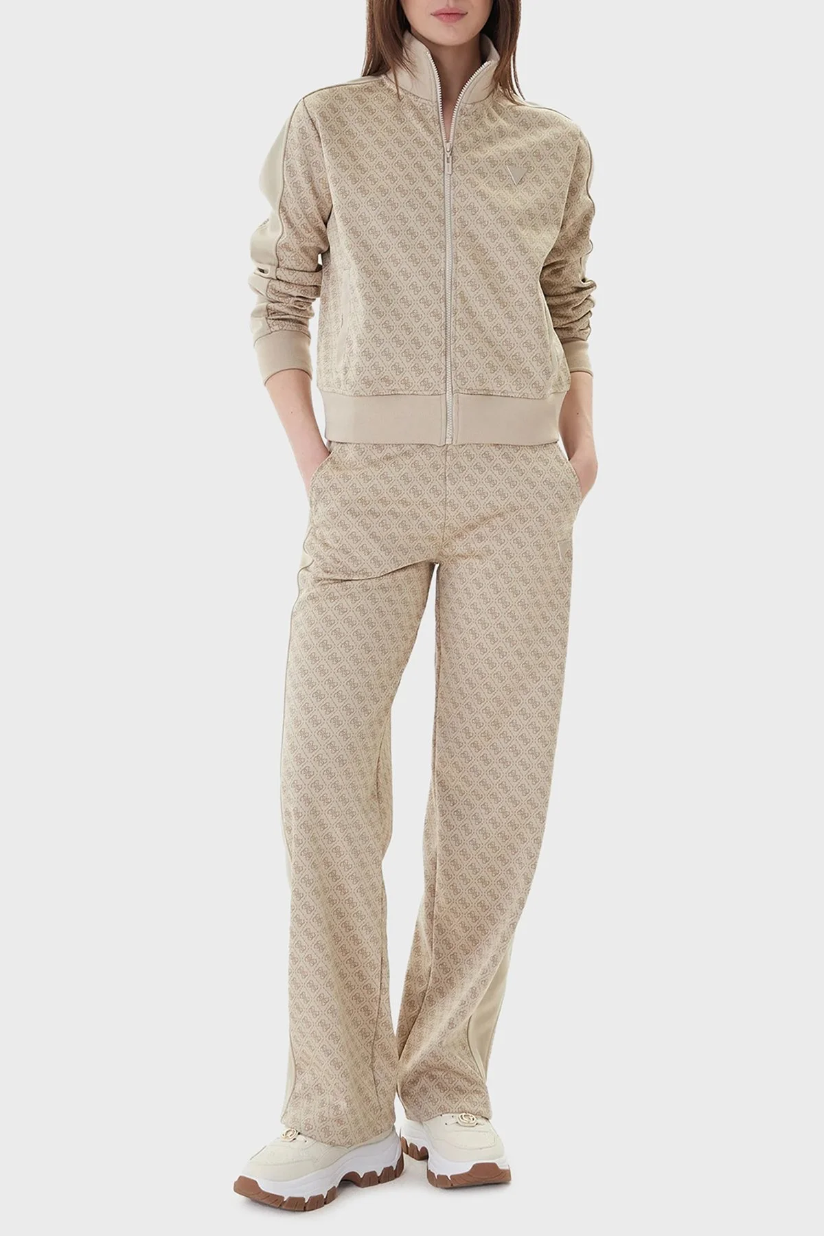 Guess Tamamı 4G Logolu Wide Leg Bol Paça Palazzo V6RB09K2042 Bayan Pantolon V6RB09 K2042 FNN0 BEJ - 2