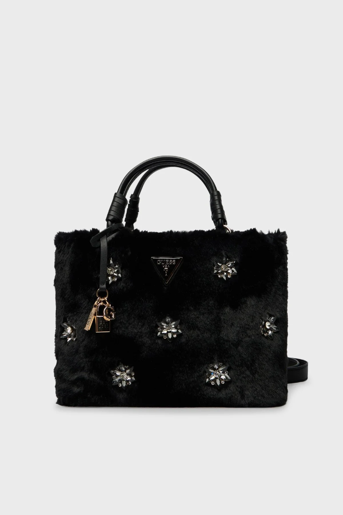 Guess Taş Detaylı Çıkarılabilir Askılı Peluş HWWE8143220 Bayan Çanta HWWE81 43220 BLA SİYAH - 1