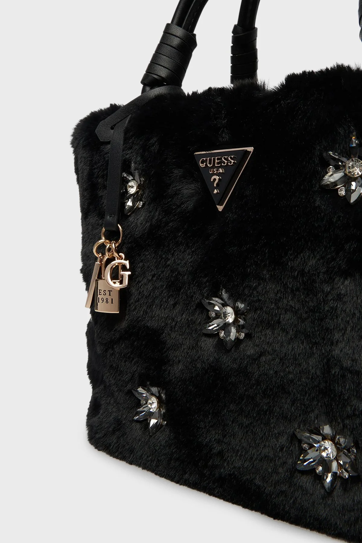 Guess Taş Detaylı Çıkarılabilir Askılı Peluş HWWE8143220 Bayan Çanta HWWE81 43220 BLA SİYAH - 5