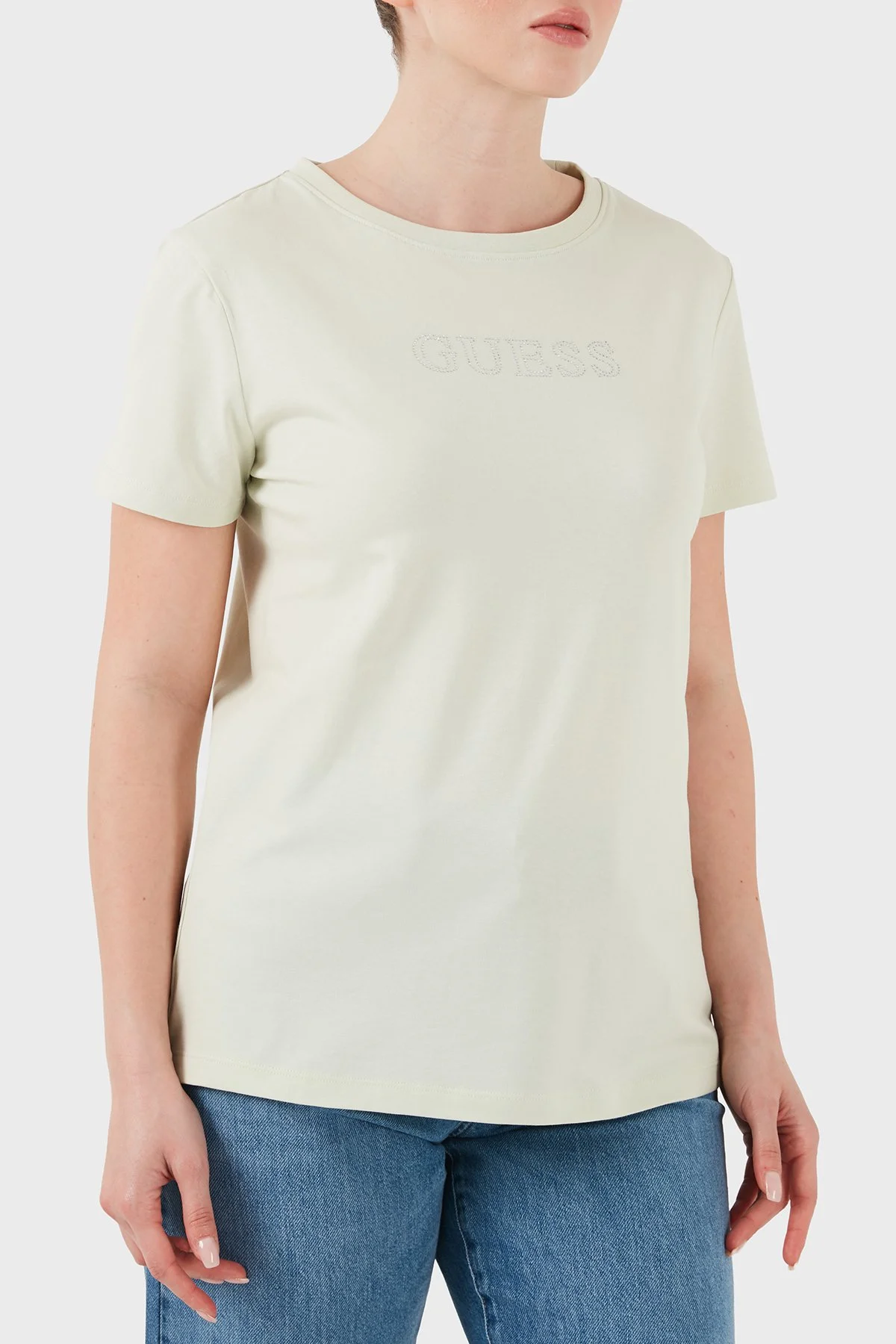 Guess Taşlı Logolu Pamuklu Regular Fit Bisiklet Yaka V3BI11J1314 Kadın T Shirt V3BI11 J1314 A89J Yeşil - 4