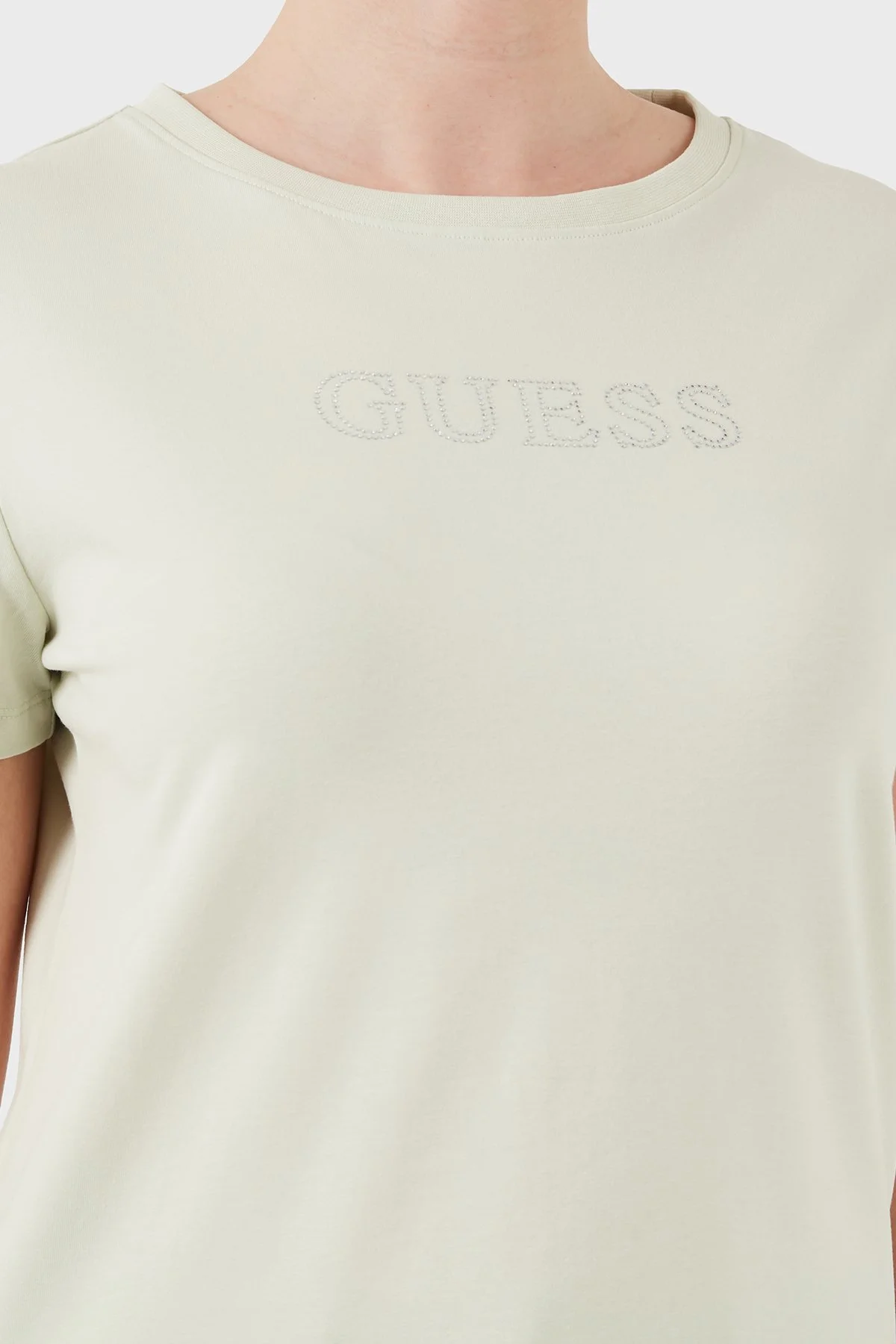 Guess Taşlı Logolu Pamuklu Regular Fit Bisiklet Yaka V3BI11J1314 Kadın T Shirt V3BI11 J1314 A89J Yeşil - 5