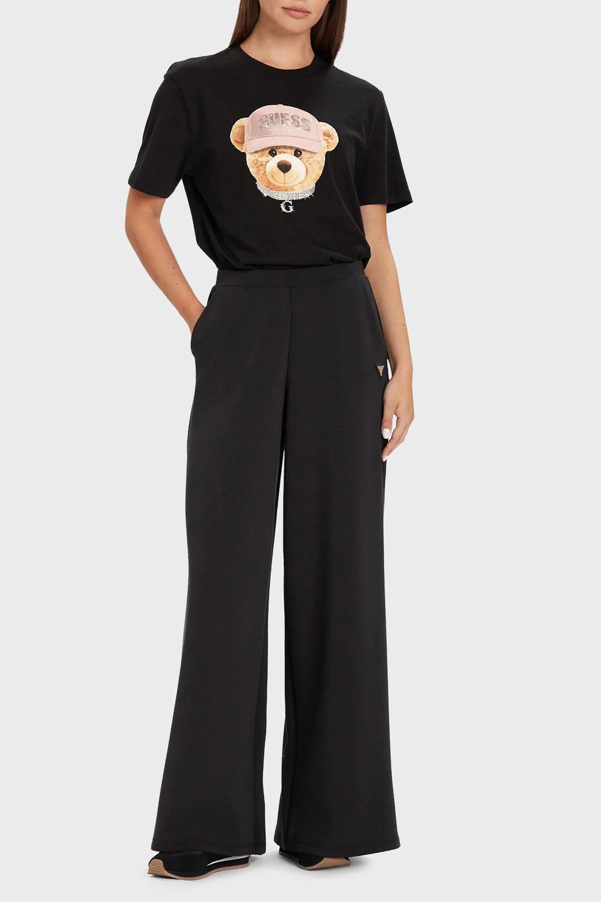 Guess Teddy Baskılı % 100 Pamuk Relaxed Fit Bisiklet Yaka V5BI09I3Z14 Bayan T Shirt V5BI09 I3Z14 JBLK SİYAH - 2