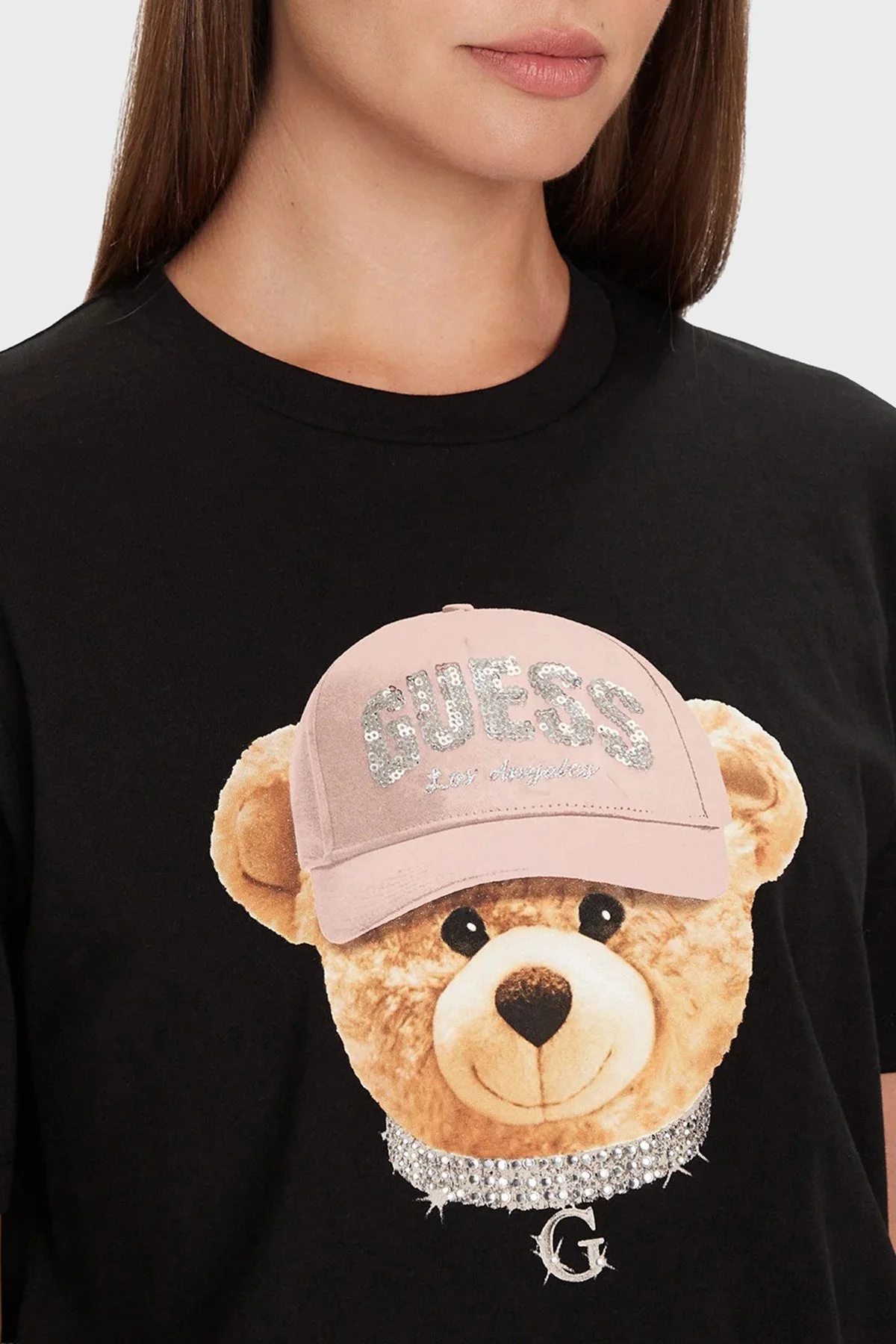 Guess Teddy Baskılı % 100 Pamuk Relaxed Fit Bisiklet Yaka V5BI09I3Z14 Bayan T Shirt V5BI09 I3Z14 JBLK SİYAH - 4