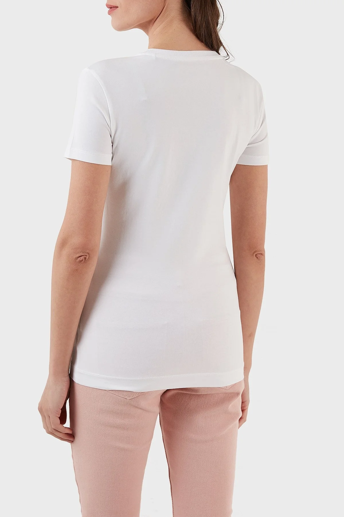 Guess Triangle Pamuklu Slim Fit Bisiklet Yaka Bayan T Shirt W3GI41J1314 G011 BEYAZ - 5