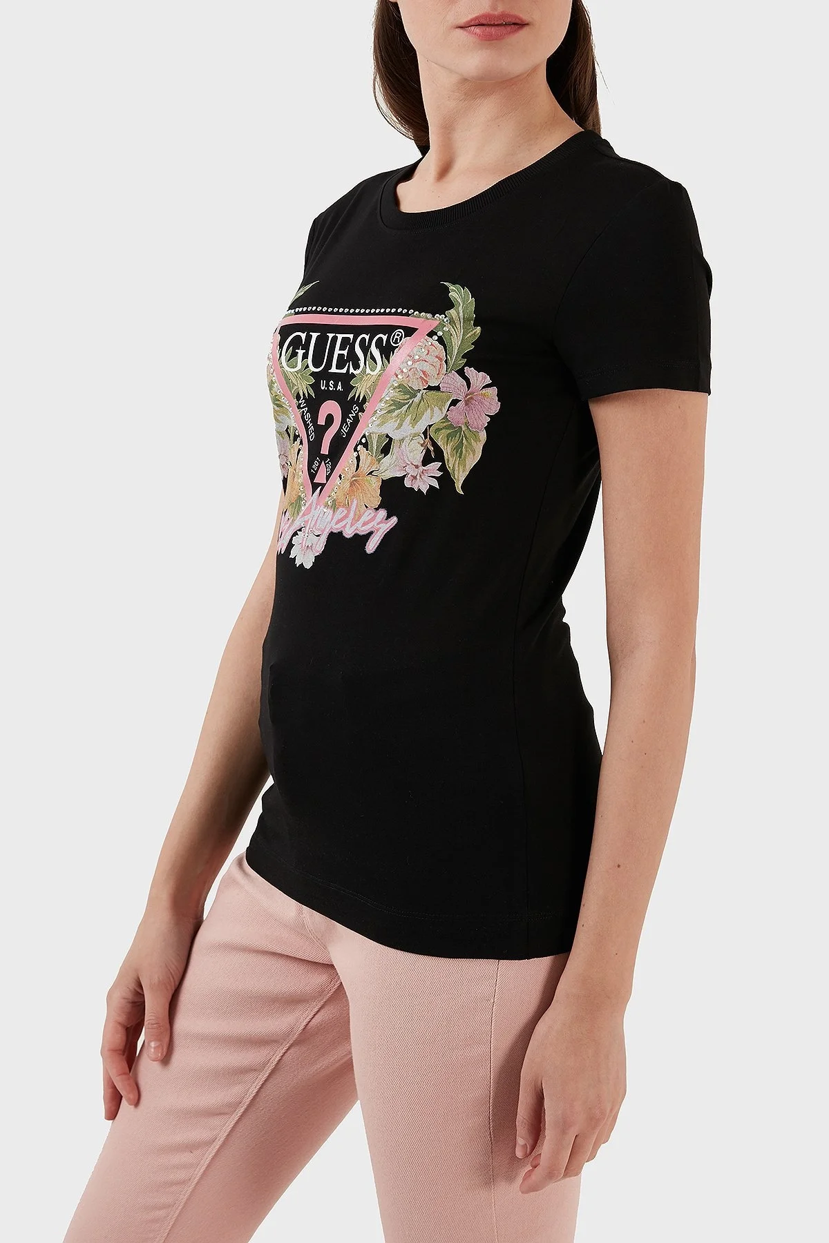 Guess Triangle Pamuklu Slim Fit Bisiklet Yaka Bayan T Shirt W3GI41J1314 JBLK SİYAH - 2