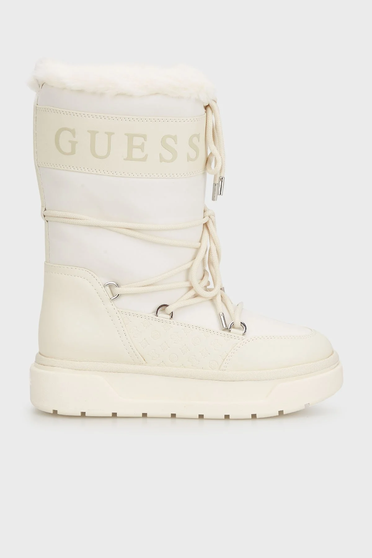 Guess Undelo Logolu Bağcıklı Yumuşak Tüylü FLFUELELE11 Bayan Kar Botu FLFUEL ELE11 IVORY BEYAZ - 1