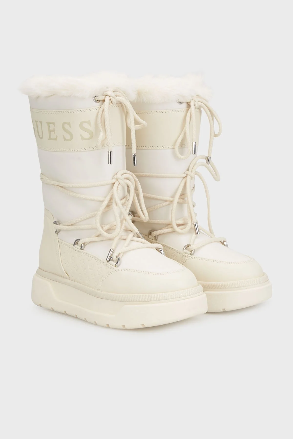 Guess Undelo Logolu Bağcıklı Yumuşak Tüylü FLFUELELE11 Bayan Kar Botu FLFUEL ELE11 IVORY BEYAZ - 2