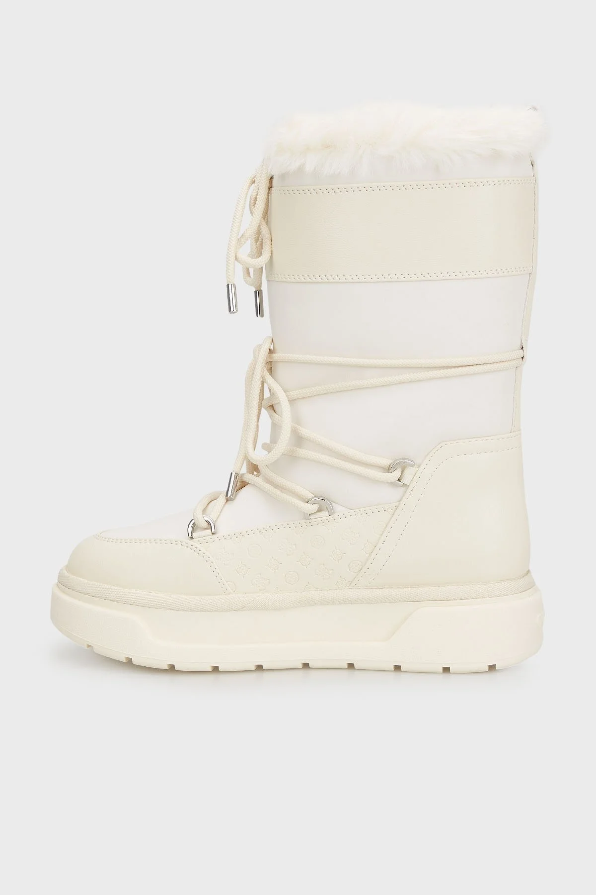 Guess Undelo Logolu Bağcıklı Yumuşak Tüylü FLFUELELE11 Bayan Kar Botu FLFUEL ELE11 IVORY BEYAZ - 3