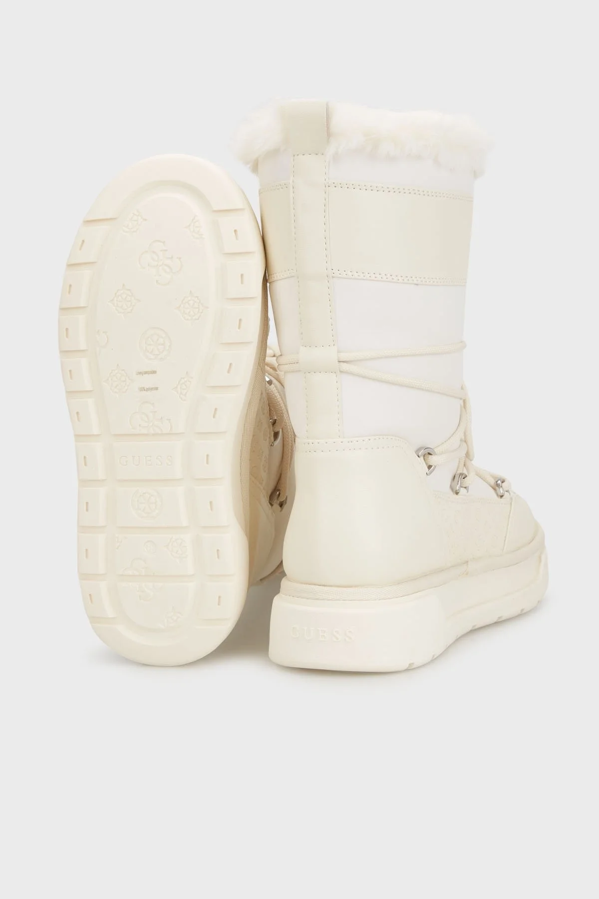 Guess Undelo Logolu Bağcıklı Yumuşak Tüylü FLFUELELE11 Bayan Kar Botu FLFUEL ELE11 IVORY BEYAZ - 4
