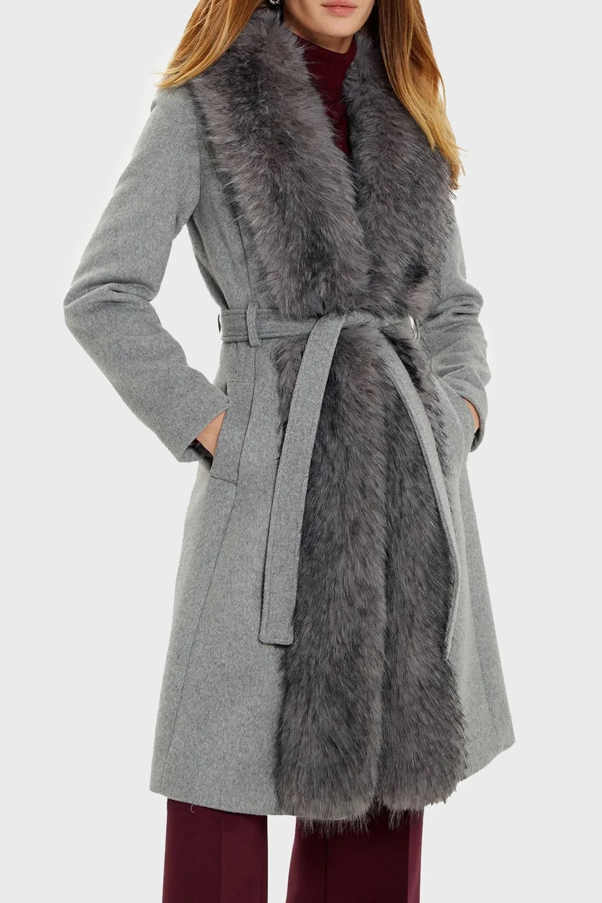 Marciano by Guess Valerie Yün Karışımlı Regular Fit Çıkarılabilir Yakalı 4BGL099957 Bayan Kaban 4BGL09 9957Z FJ5A GRİ - 1