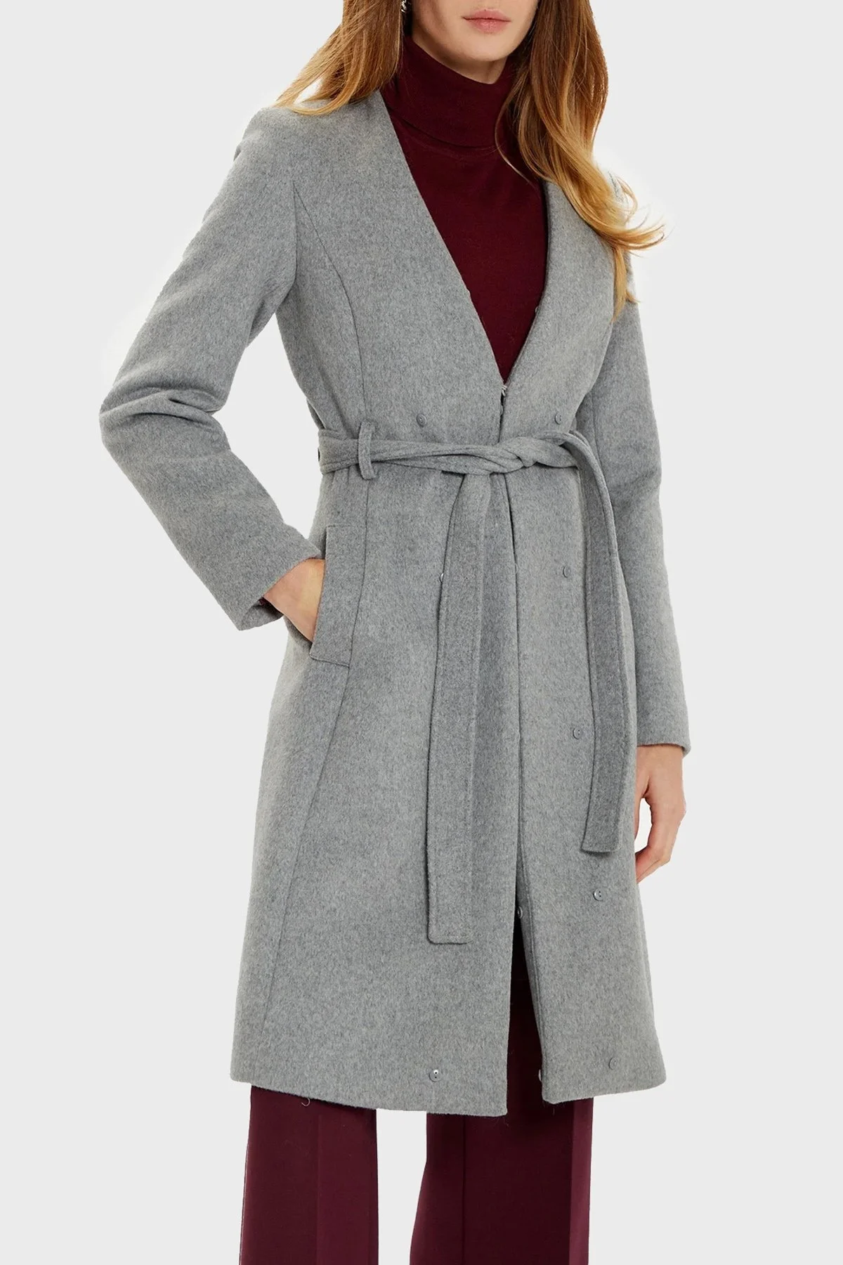 Marciano by Guess Valerie Yün Karışımlı Regular Fit Çıkarılabilir Yakalı 4BGL099957 Bayan Kaban 4BGL09 9957Z FJ5A GRİ - 4