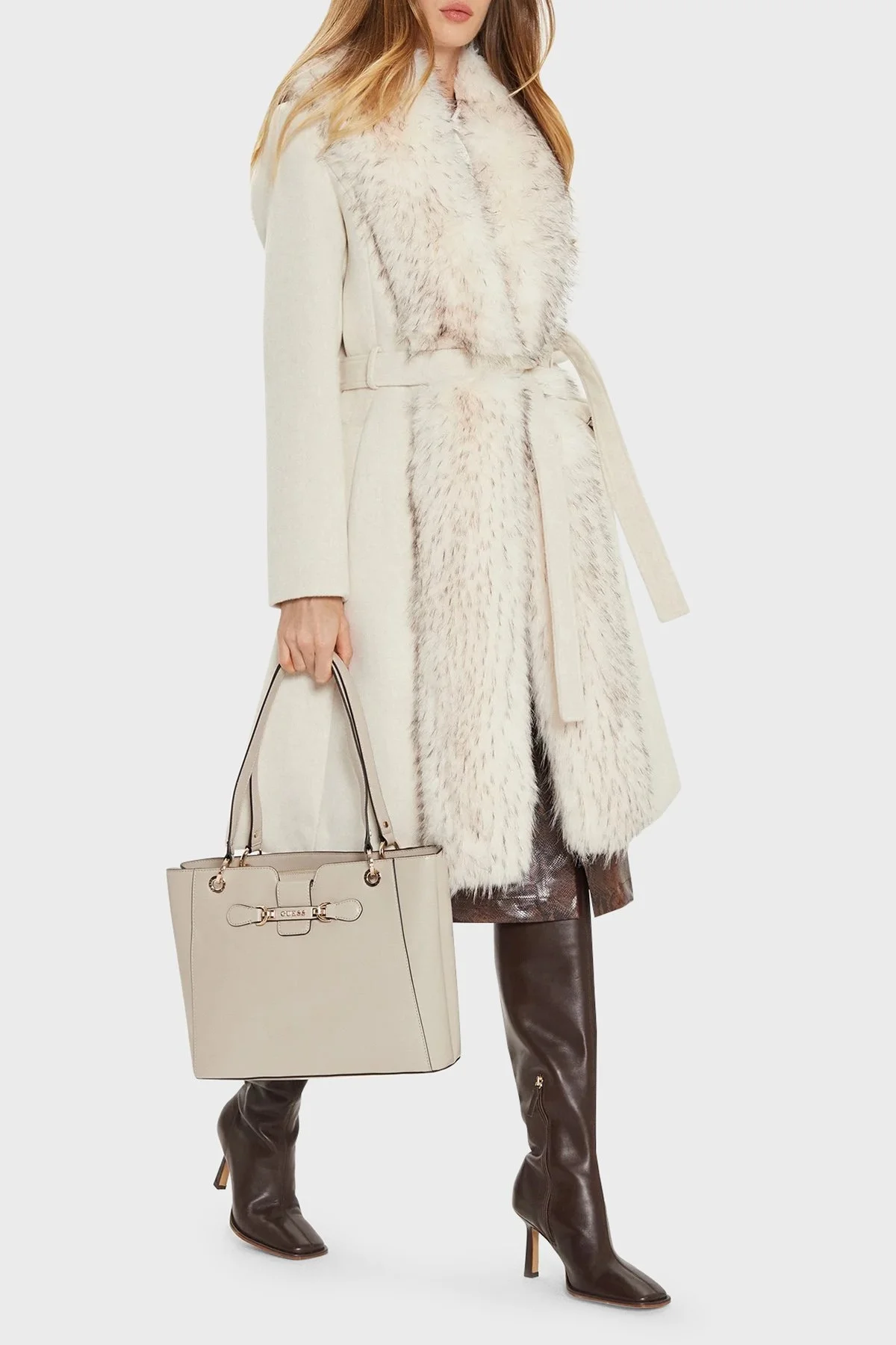 Marciano by Guess Valerie Yün Karışımlı Regular Fit Çıkarılabilir Yakalı 4BGL099957Z Bayan Kaban 4BGL09 9957Z F0DD EKRU - 9